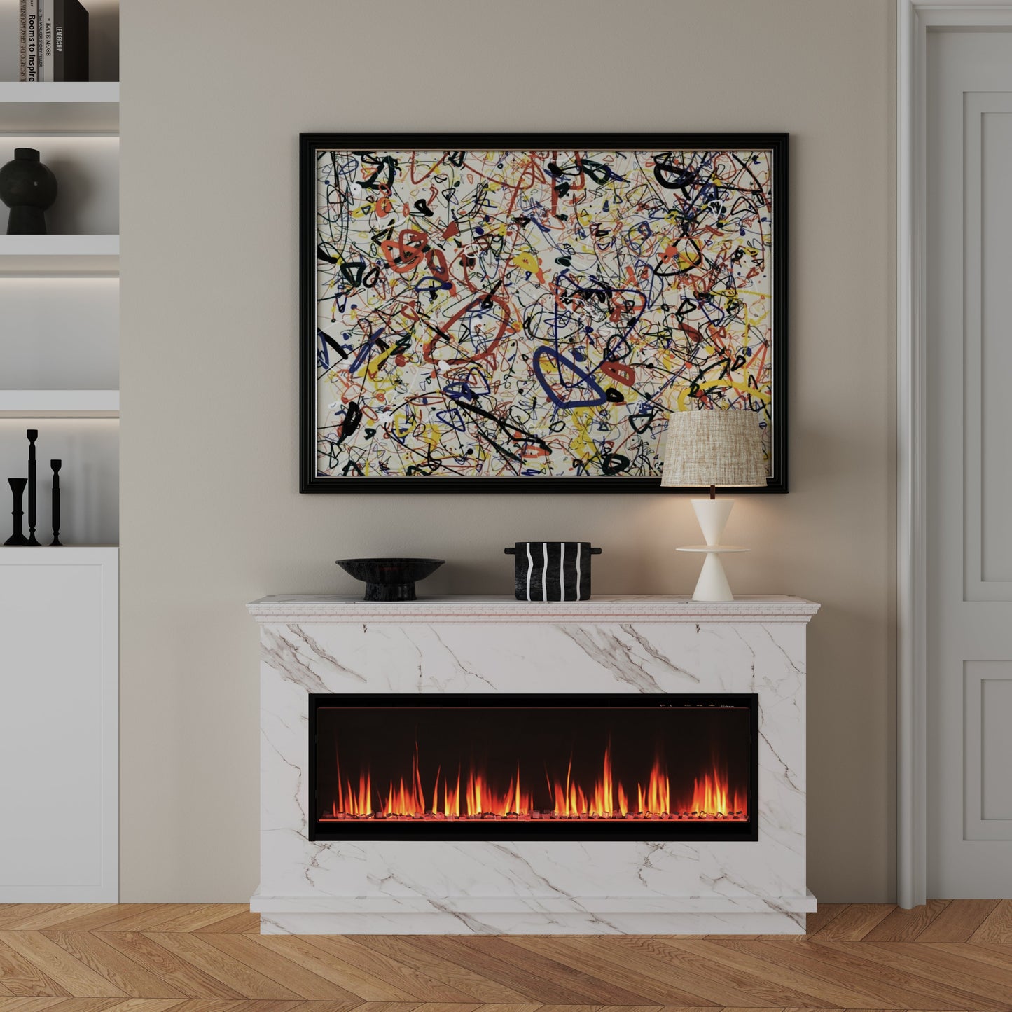 Smallbee 40/50/60inch Black Wall Mounted & Recessed Electric Fireplace with Adjustable Flame & Brightness