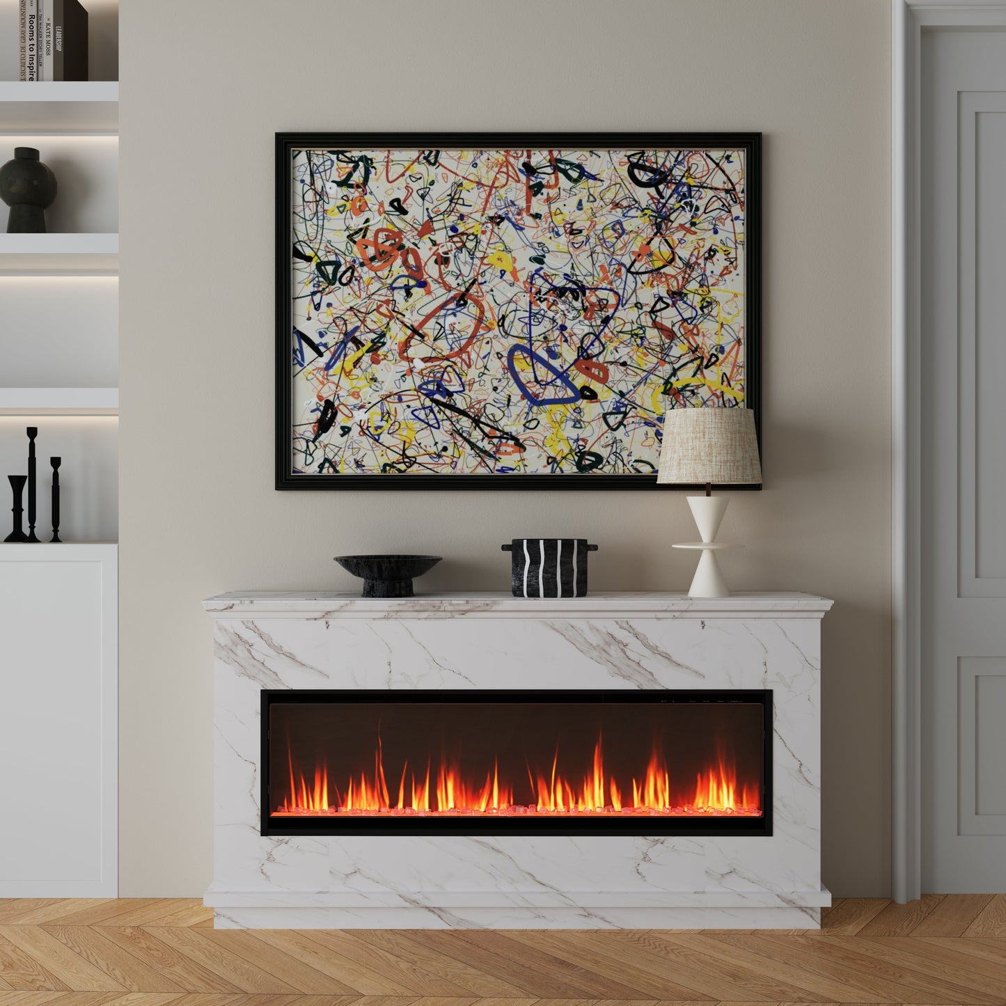 Smallbee 40/50/60inch Black Wall Mounted & Recessed Electric Fireplace with Adjustable Flame & Brightness