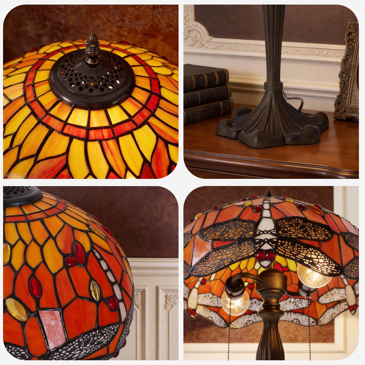 Tiffany Table Lamp | Handcrafted Stained Glass Dragonfly Series