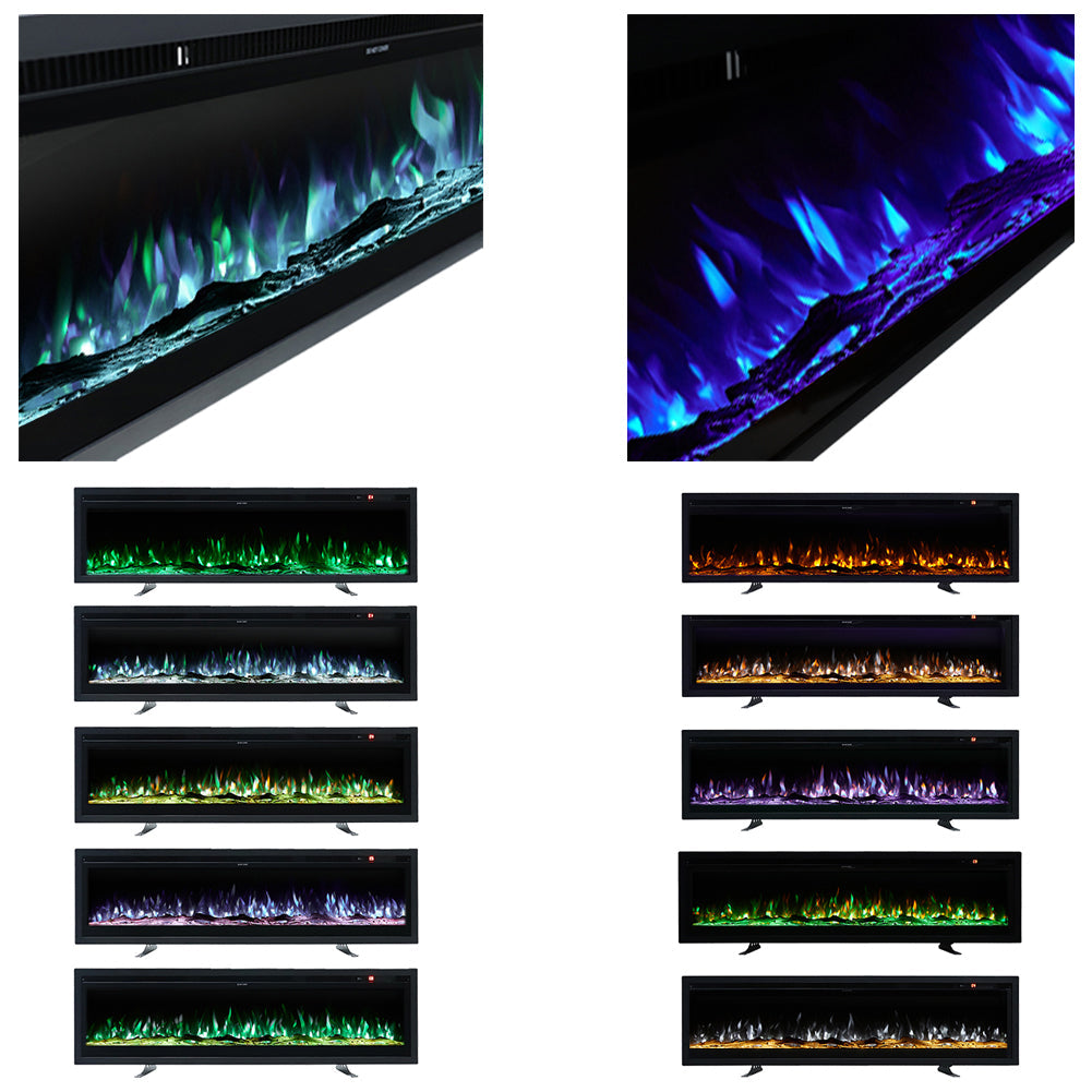 Wide-View Media Wall Fireplace with Realistic LED Flames & Remote Control
