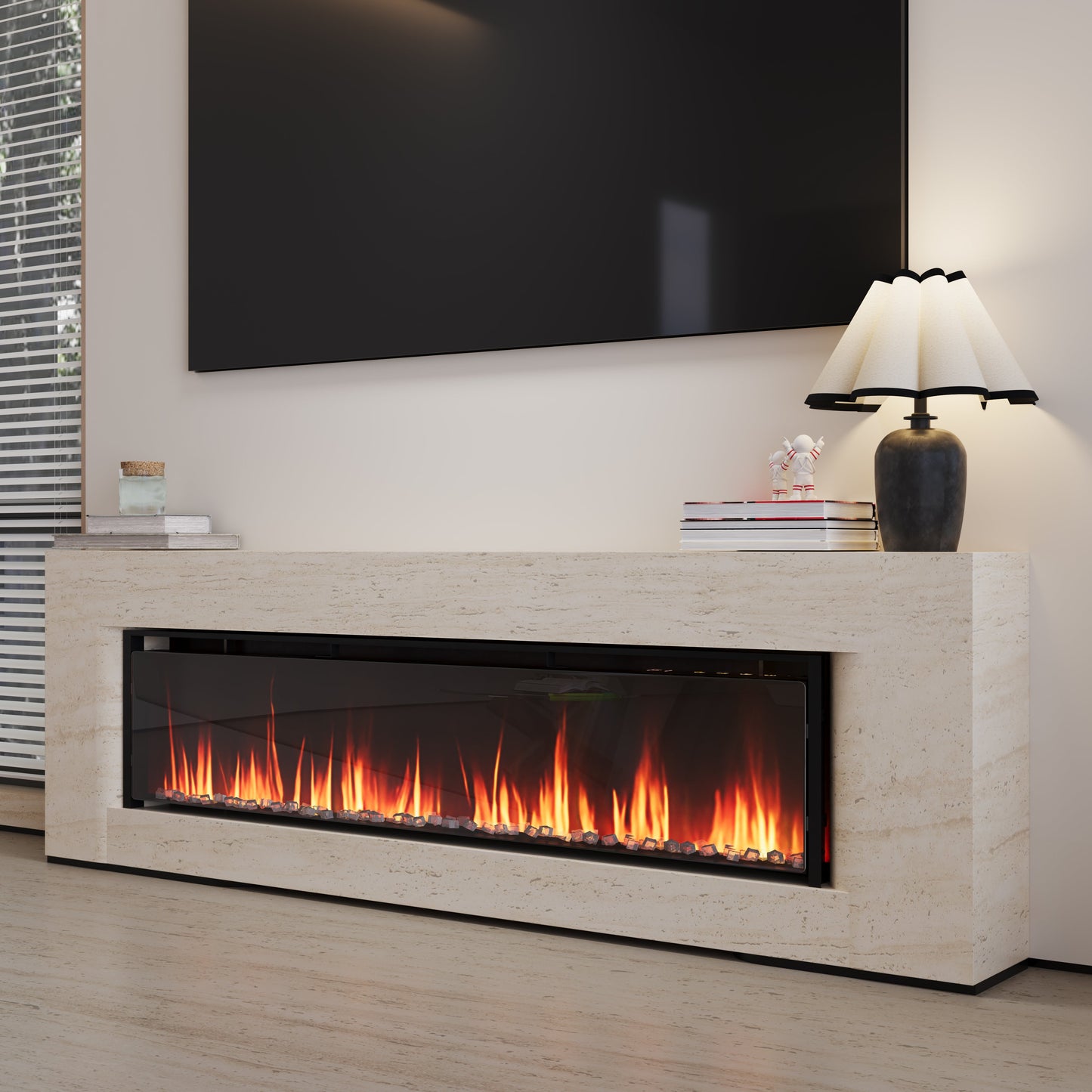 Smallbee 40/50/60inch Black Wall Mounted & Recessed Electric Fireplace with Adjustable Flame & Brightness