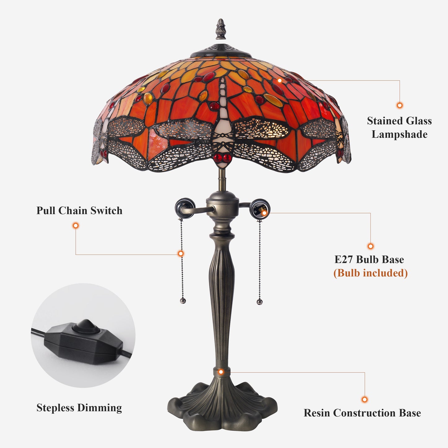 Tiffany Table Lamp | Handcrafted Stained Glass Dragonfly Series