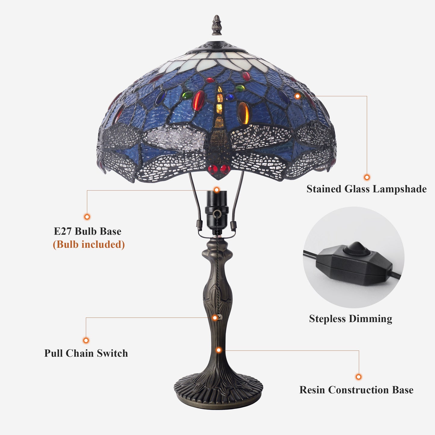 Tiffany Table Lamp | Handcrafted Stained Glass Dragonfly Series