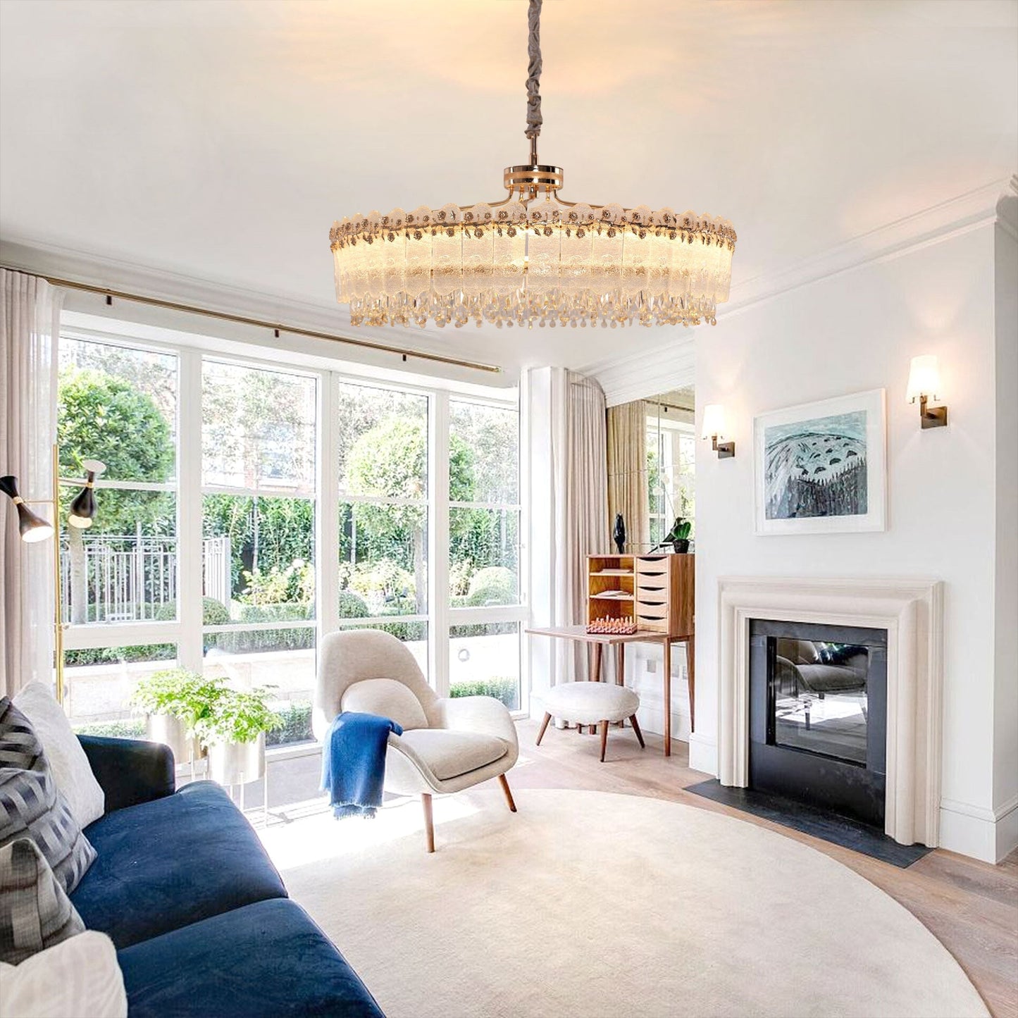 Lightsin Contemporary Crystal Pendant Light Oval and Round Dimmable Ceiling Fixture for Living Room and Hall Lightsin UK