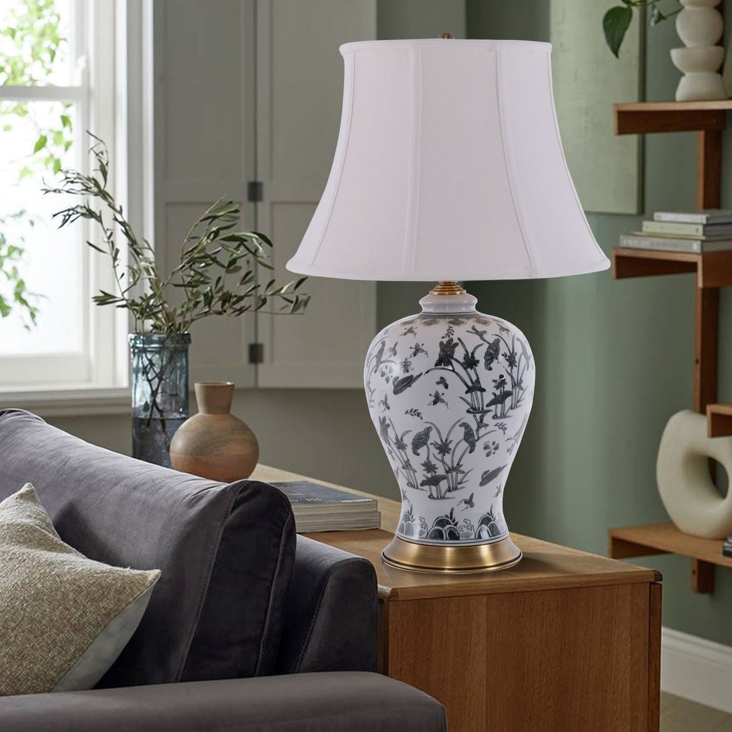 Lightsin Classic Ceramic Table Lamp with Hand-Painted Lotus Pond Details Lightsin UK