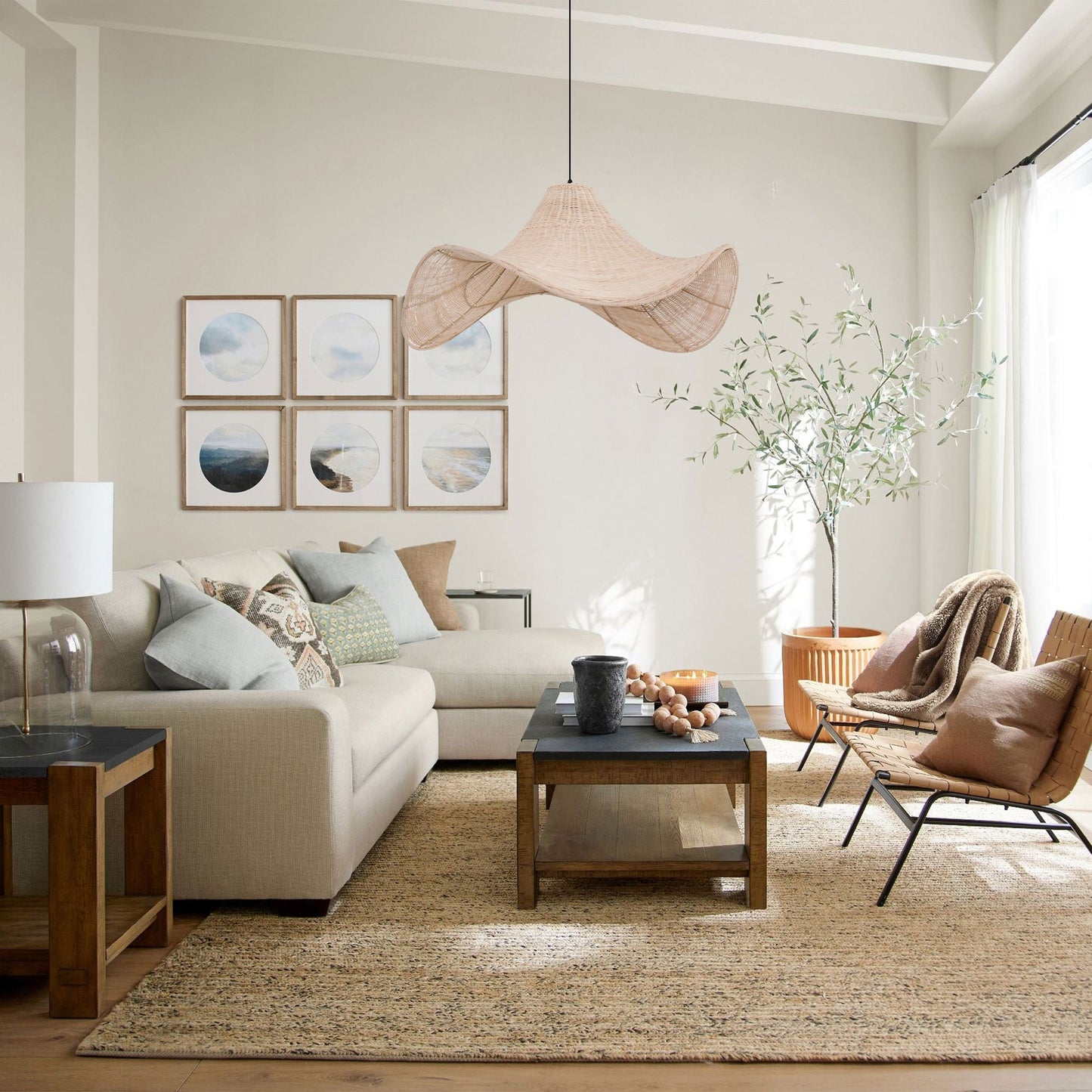 Lightsin Natural & White Hat-Shaped Handwoven Rattan Pendant Light Lightsin UK