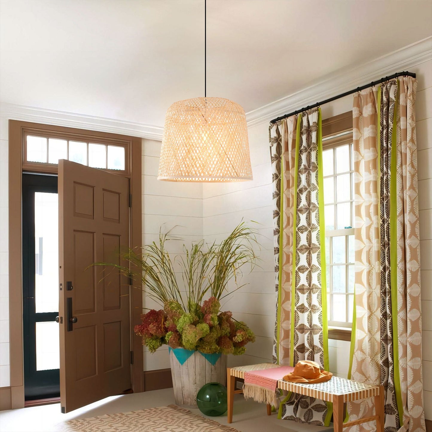 Lightsin Cross Weave Natural Bamboo Lighting Cylindrical Pendant Light Lightsin UK