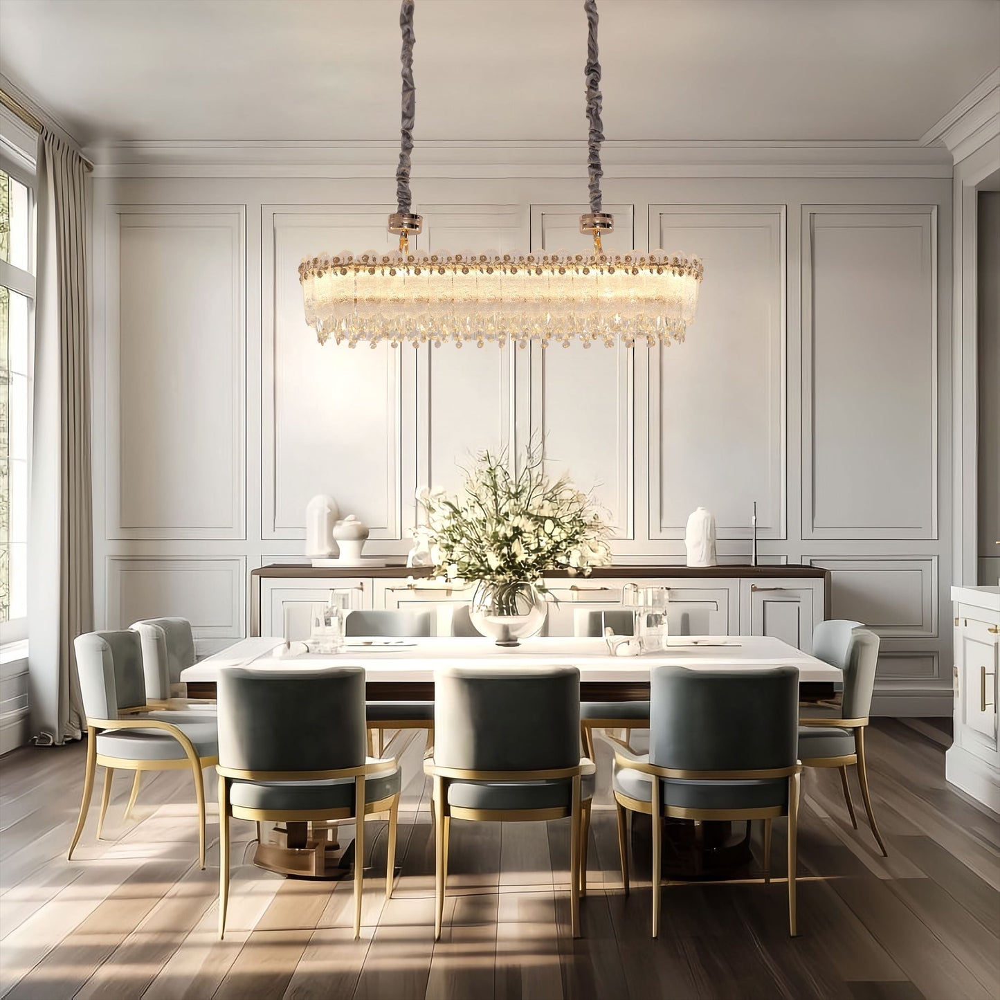 Lightsin Contemporary Crystal Pendant Light Oval and Round Dimmable Ceiling Fixture for Living Room and Hall Lightsin UK