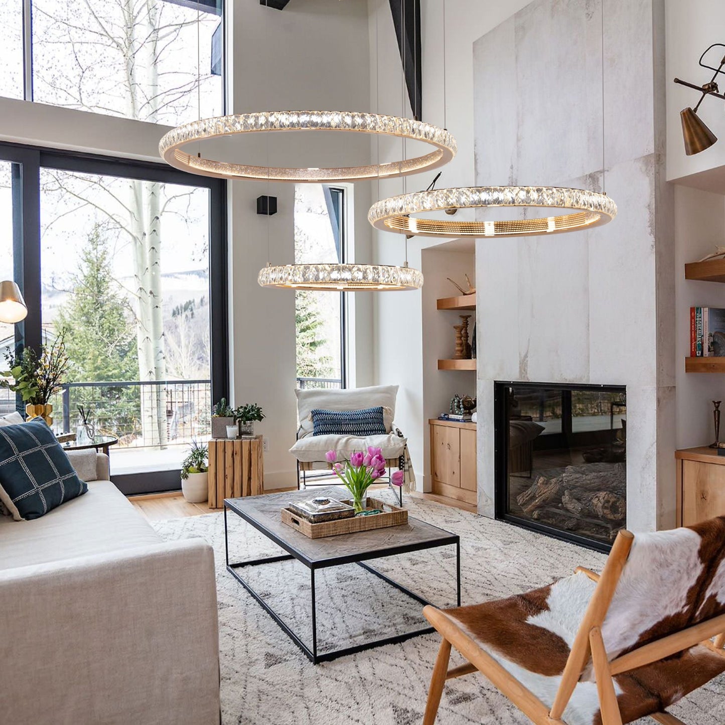 Lightsin Modern Crystal LED Triple-Ring Pendant Light Lightsin UK In Stock