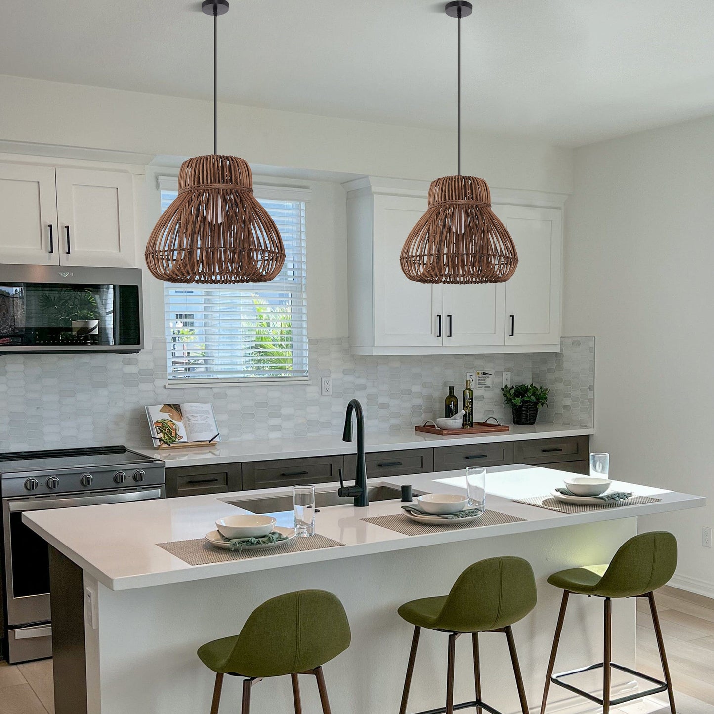 Lightsin Natural Woven Rattan Pendant Light – Handcrafted Rustic Ceiling Light for Dining Rooms, Living Spaces, and Cafés Lightsin UK 2 unit