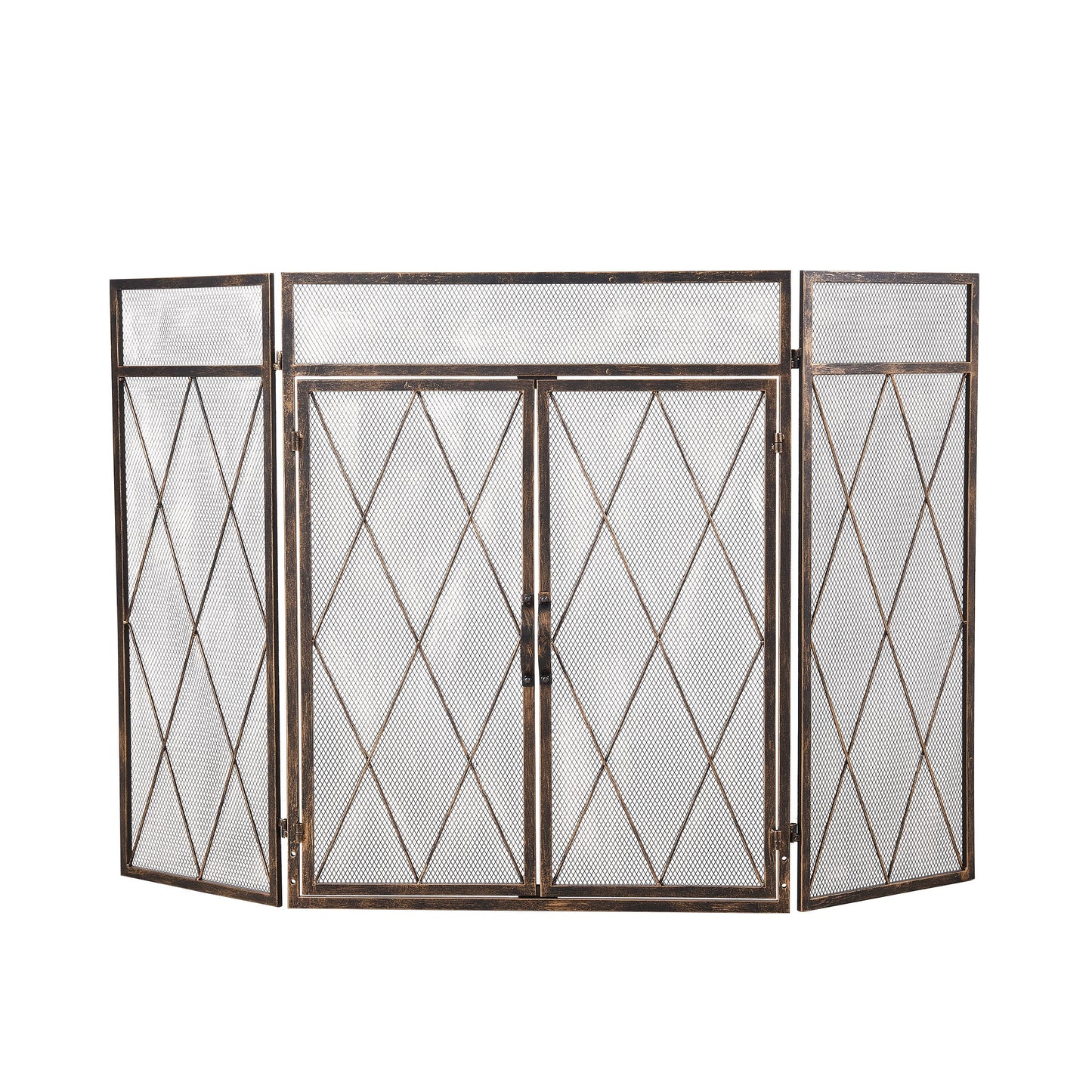 Smallbee Triple-Fold Iron Fireplace Screen Antique Copper Powder Coated – 127x13x81cm