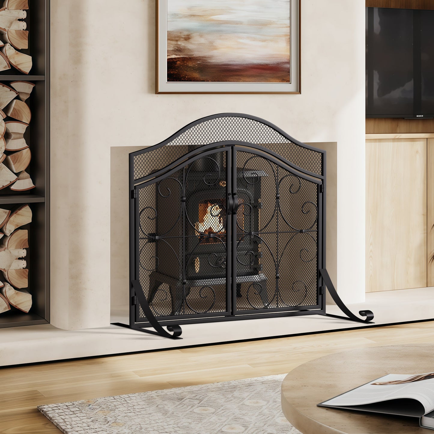Smallbee Iron Fireplace Screen Black Powder Coated – 90x32x78.8cm