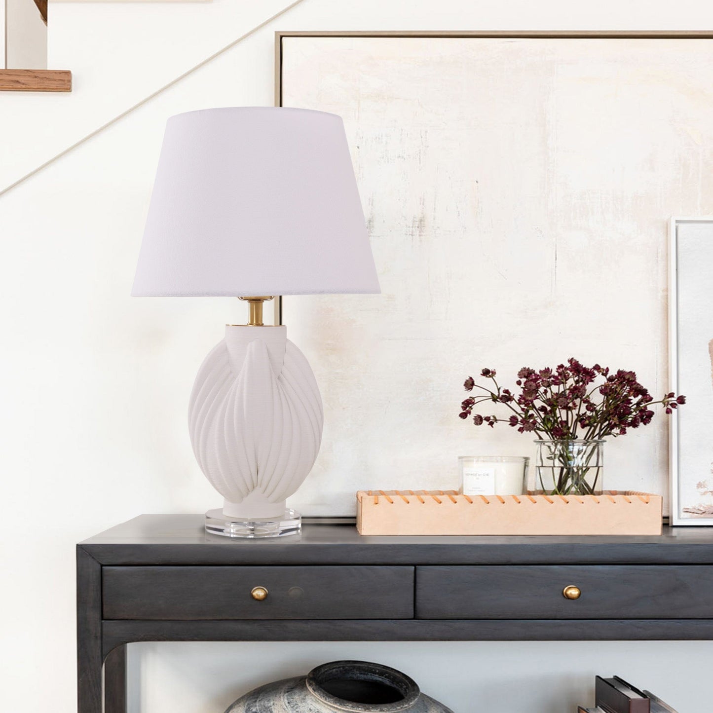 Lightsin 3D Pure White Pod Threaded Ceramic Table Lamp with Fabric Shade Lightsin UK