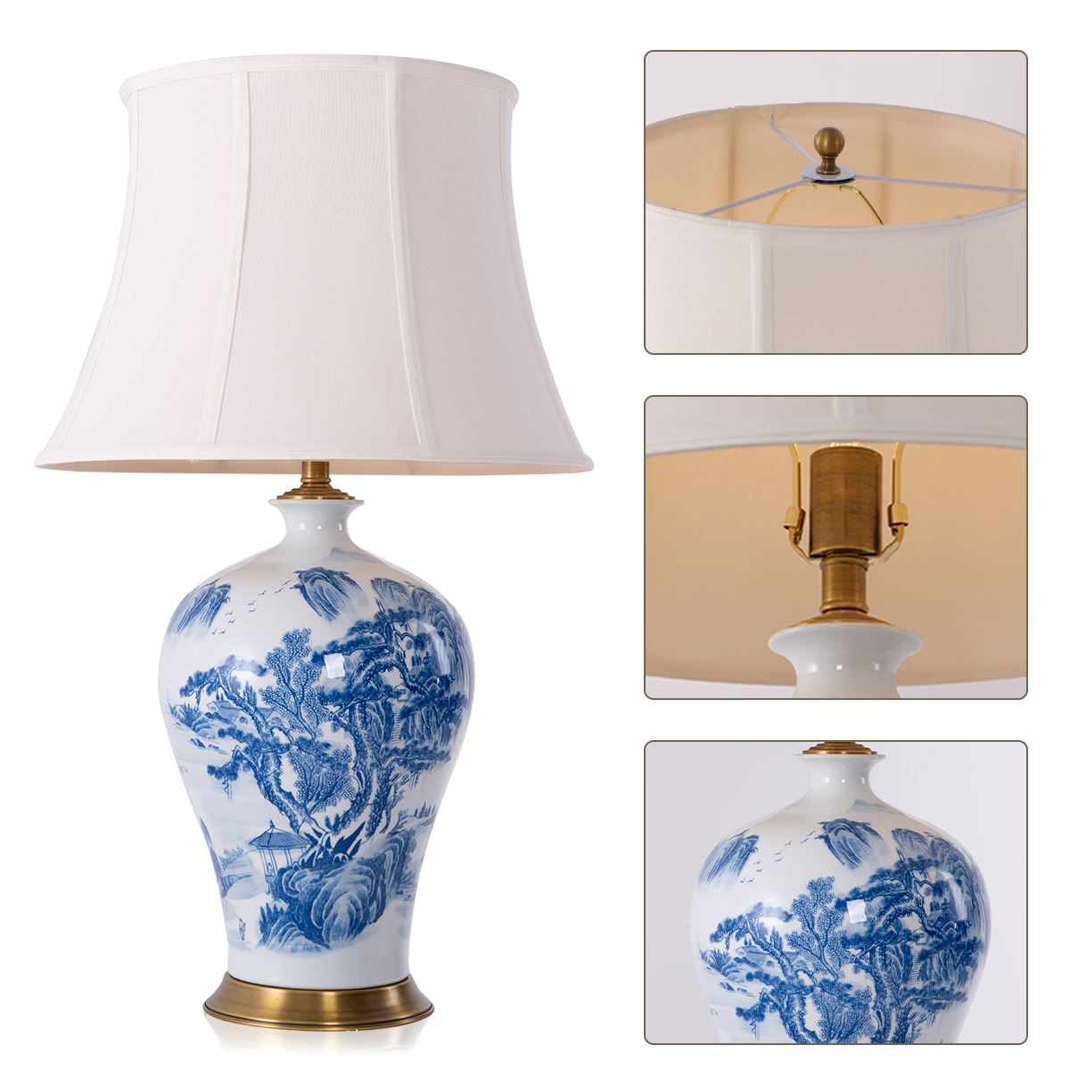 Classic Blue and White Ceramic Table Lamp with Fabric Shade Lightsin UK