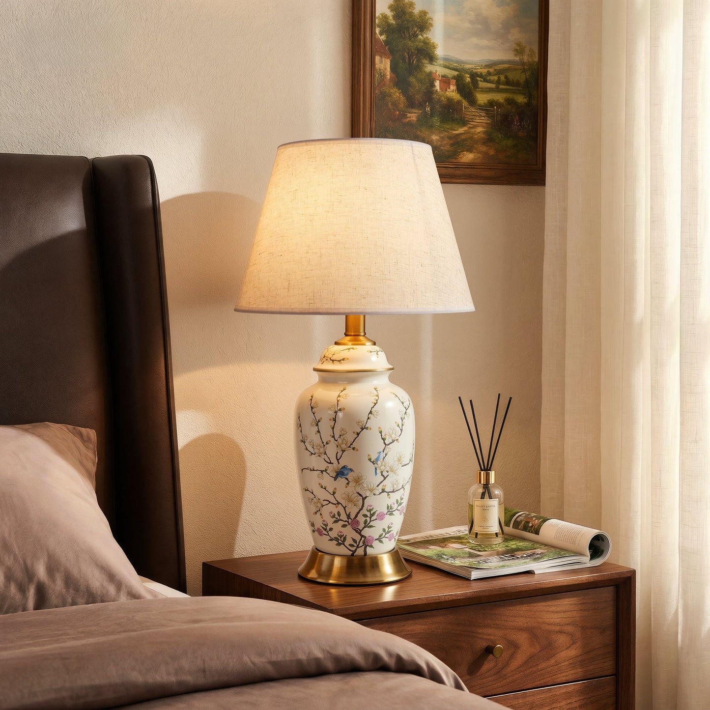 Lightsin Chinoiserie Hand-Painted Ceramic Ginger Jar Table Lamp