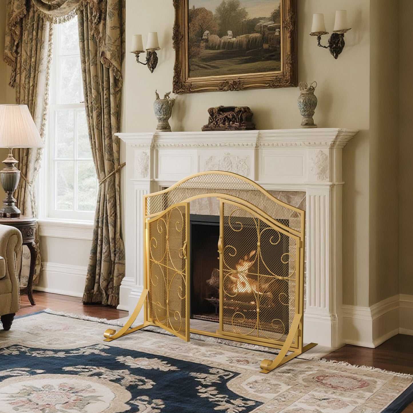 Smallbee Iron Fireplace Screen Gold Powder Coated – 90x32x78.8cm