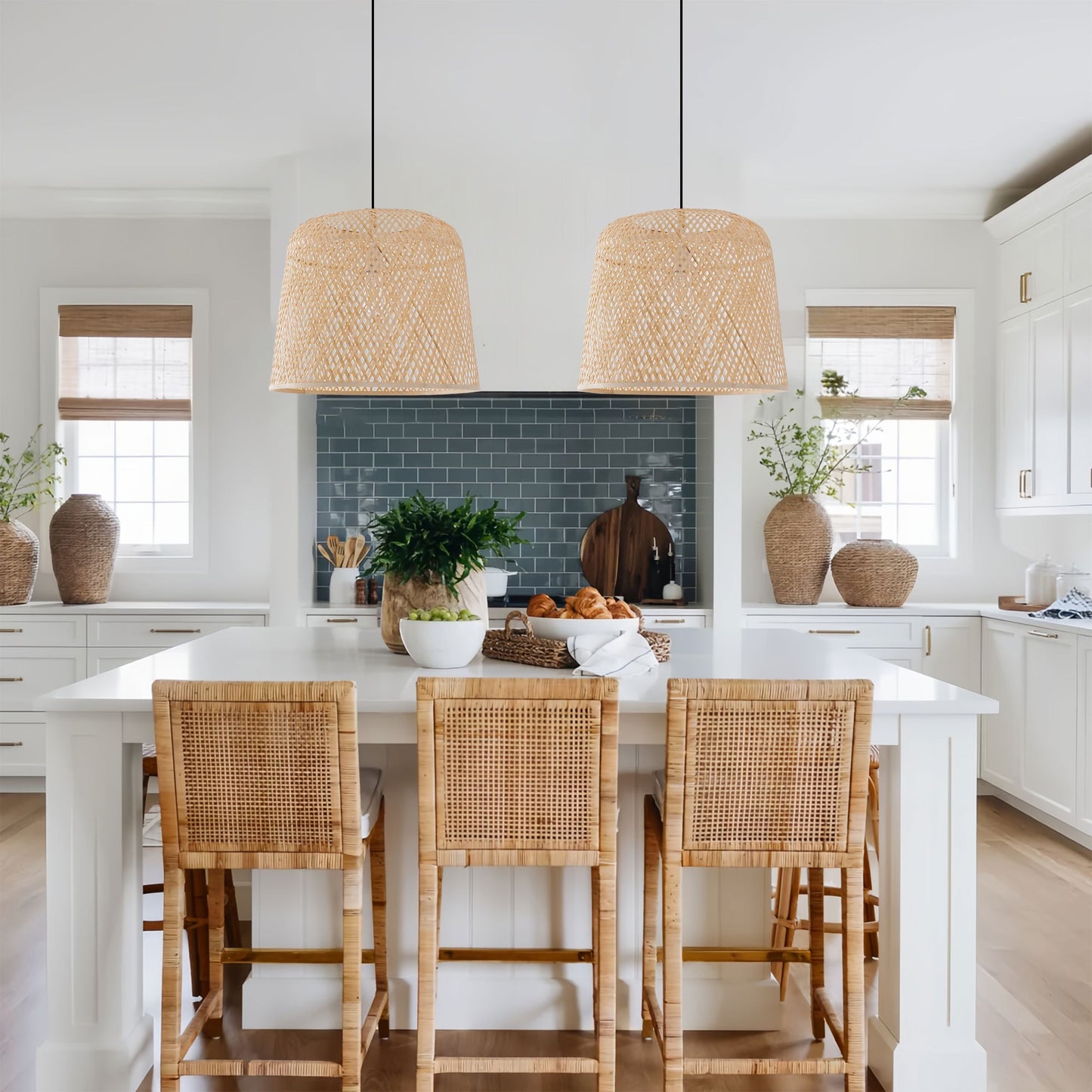 Lightsin Cross Weave Natural Bamboo Lighting Cylindrical Pendant Light Lightsin UK