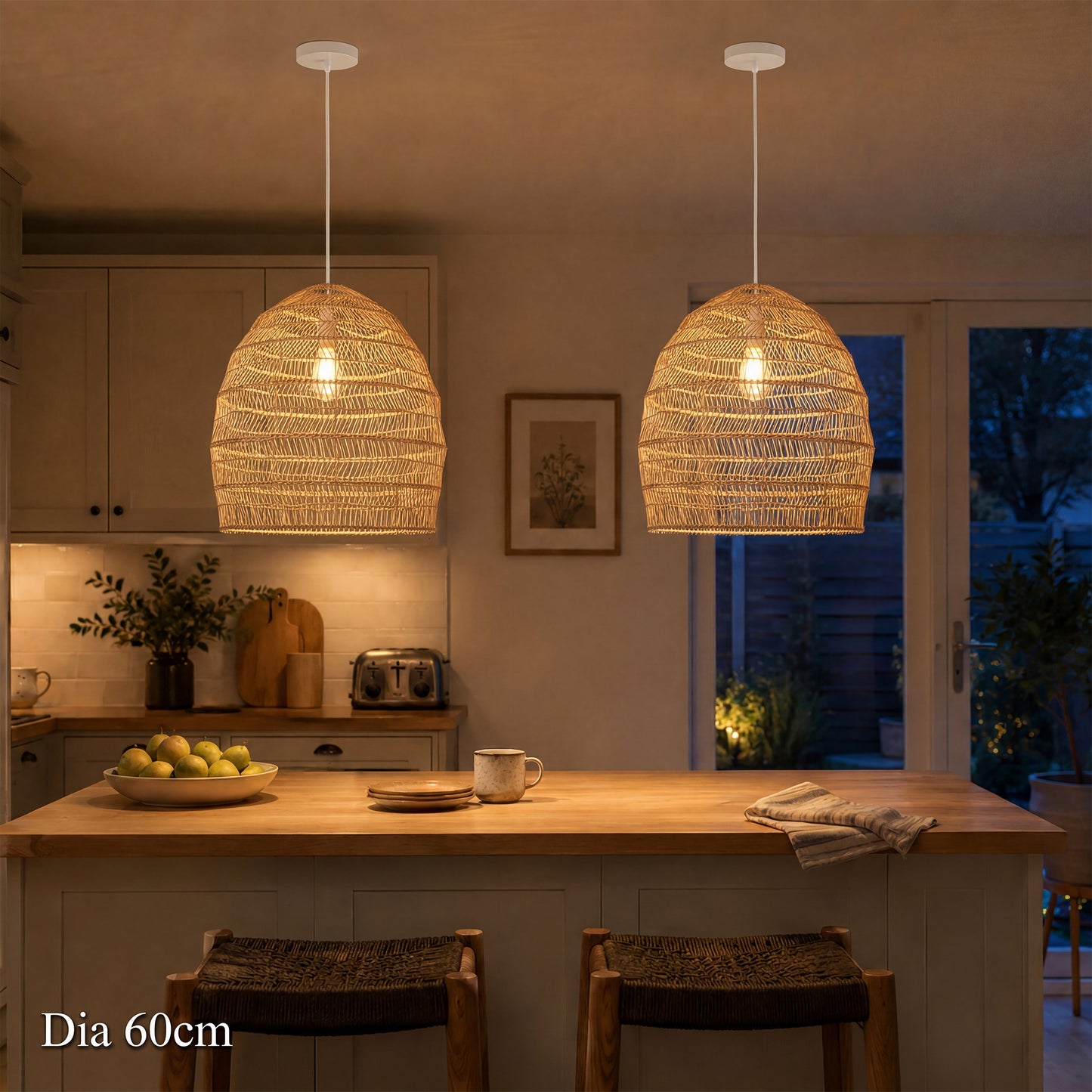 Natural Rattan Pendant Light | Handwoven Ceiling Lamp for Kitchen & Dining Room