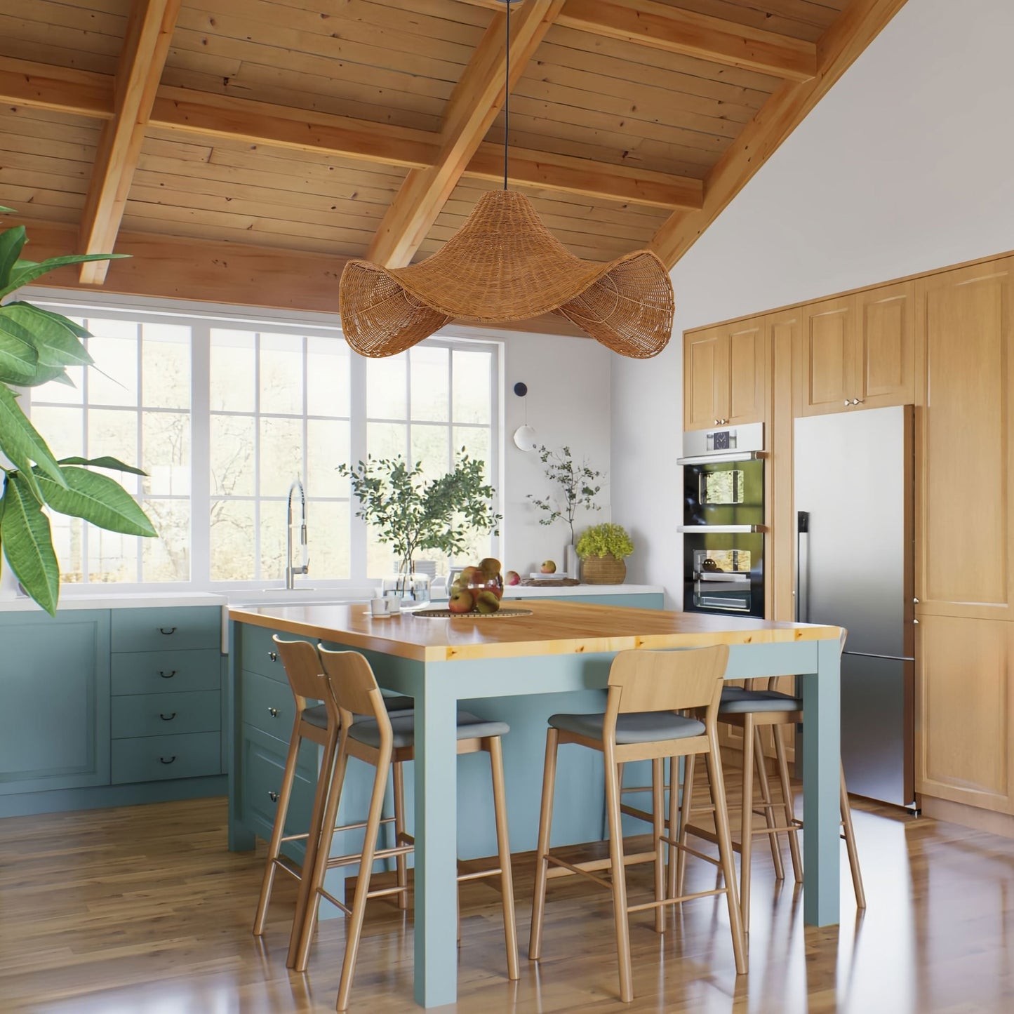 Lightsin Natural & White Hat-Shaped Handwoven Rattan Pendant Light Lightsin UK