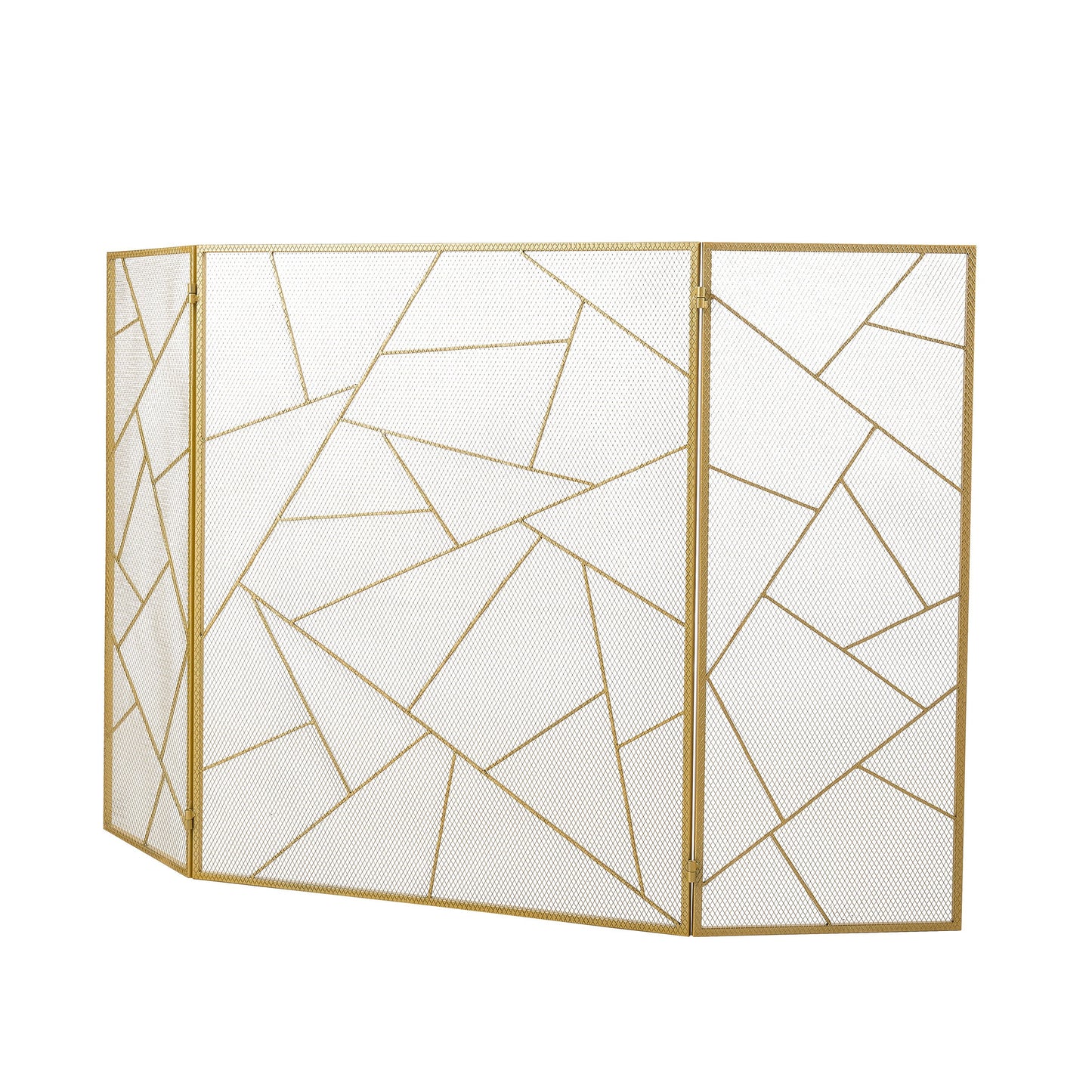 Smallbee Triple-Fold Iron Fireplace Screen Gold Frame – 132x1x80cm