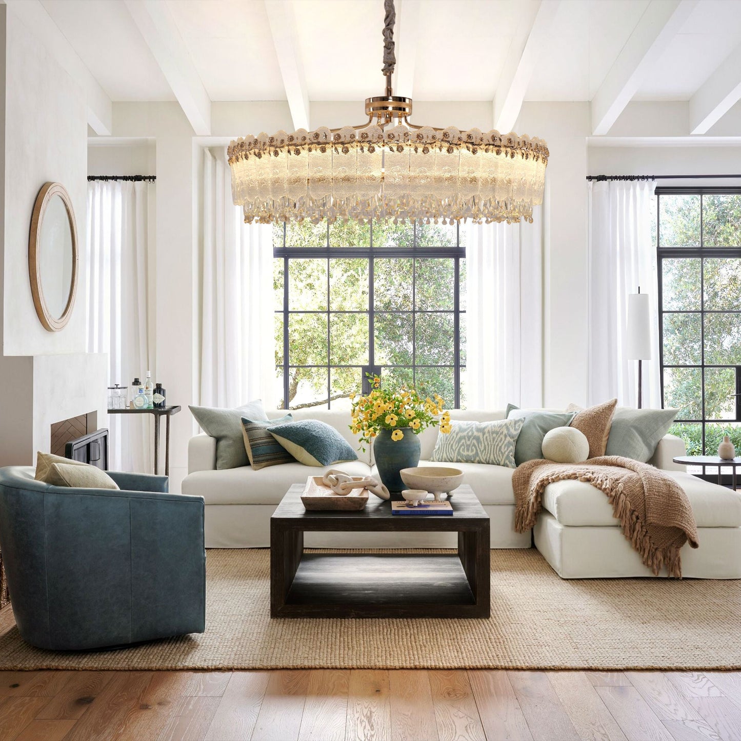 Lightsin Contemporary Crystal Pendant Light Oval and Round Dimmable Ceiling Fixture for Living Room and Hall Lightsin UK