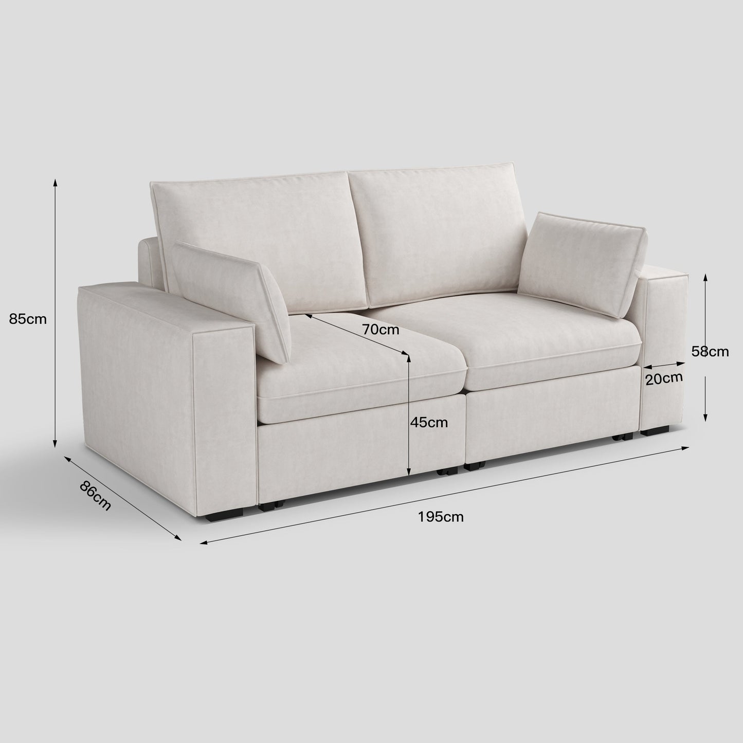 Cottonfy Creamy Tofu Block Pullout Sofa Bed with Storage