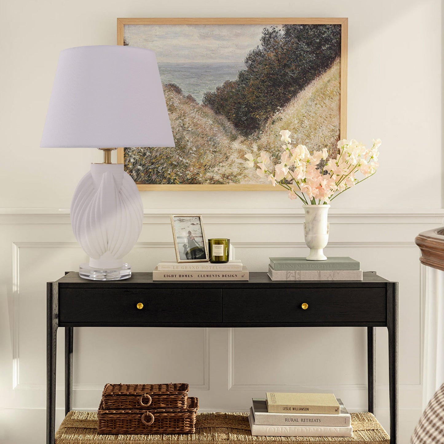 Lightsin 3D Pure White Pod Threaded Ceramic Table Lamp with Fabric Shade Lightsin UK