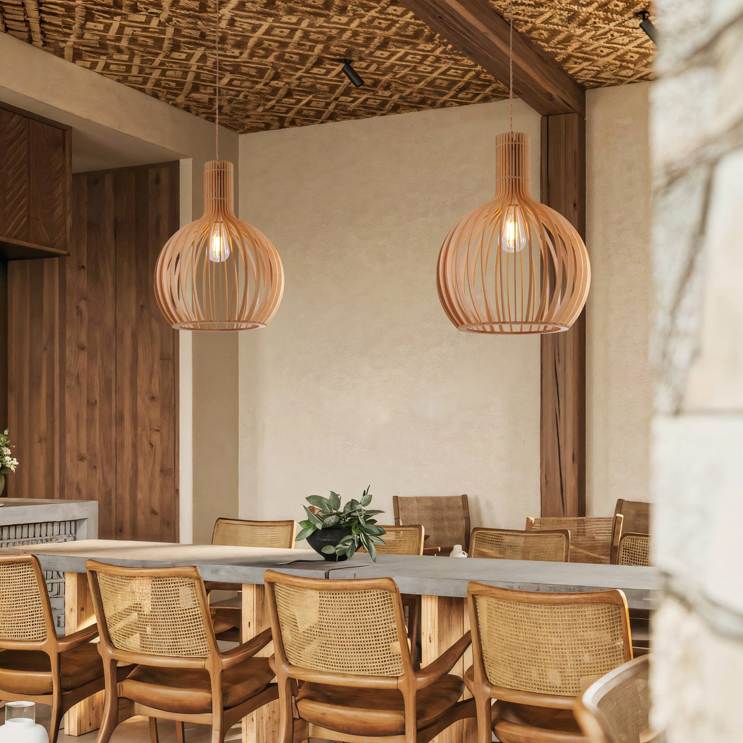Lightsin Scandinavian LED Wooden Birdcage Pendant Light Lightsin UK Natural Wood S-2 items