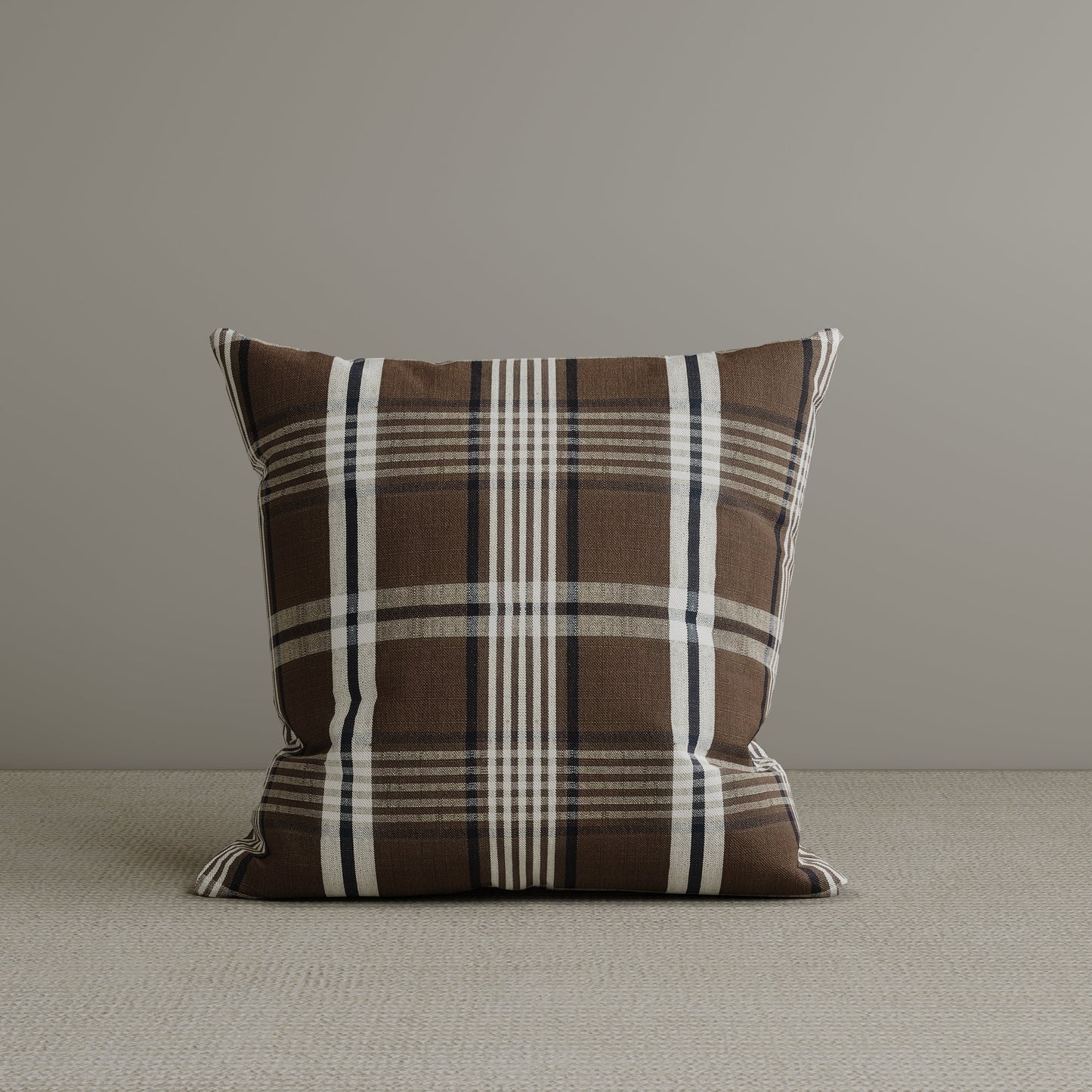 Square Exclusive Design Cushion in Brown Checkered Cotton Linen, 45*45CM