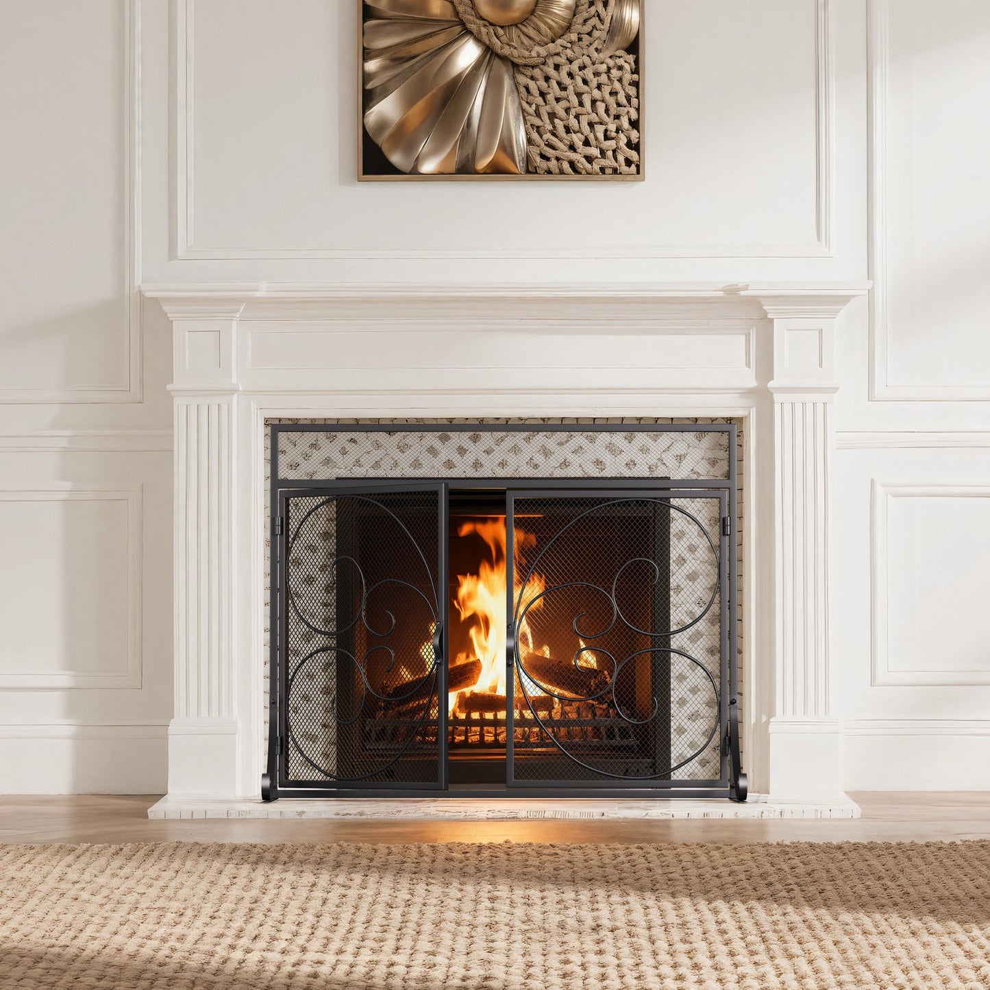 Smallbee Iron Fireplace Screen Black Powder Coated – 89x25x71.5cm