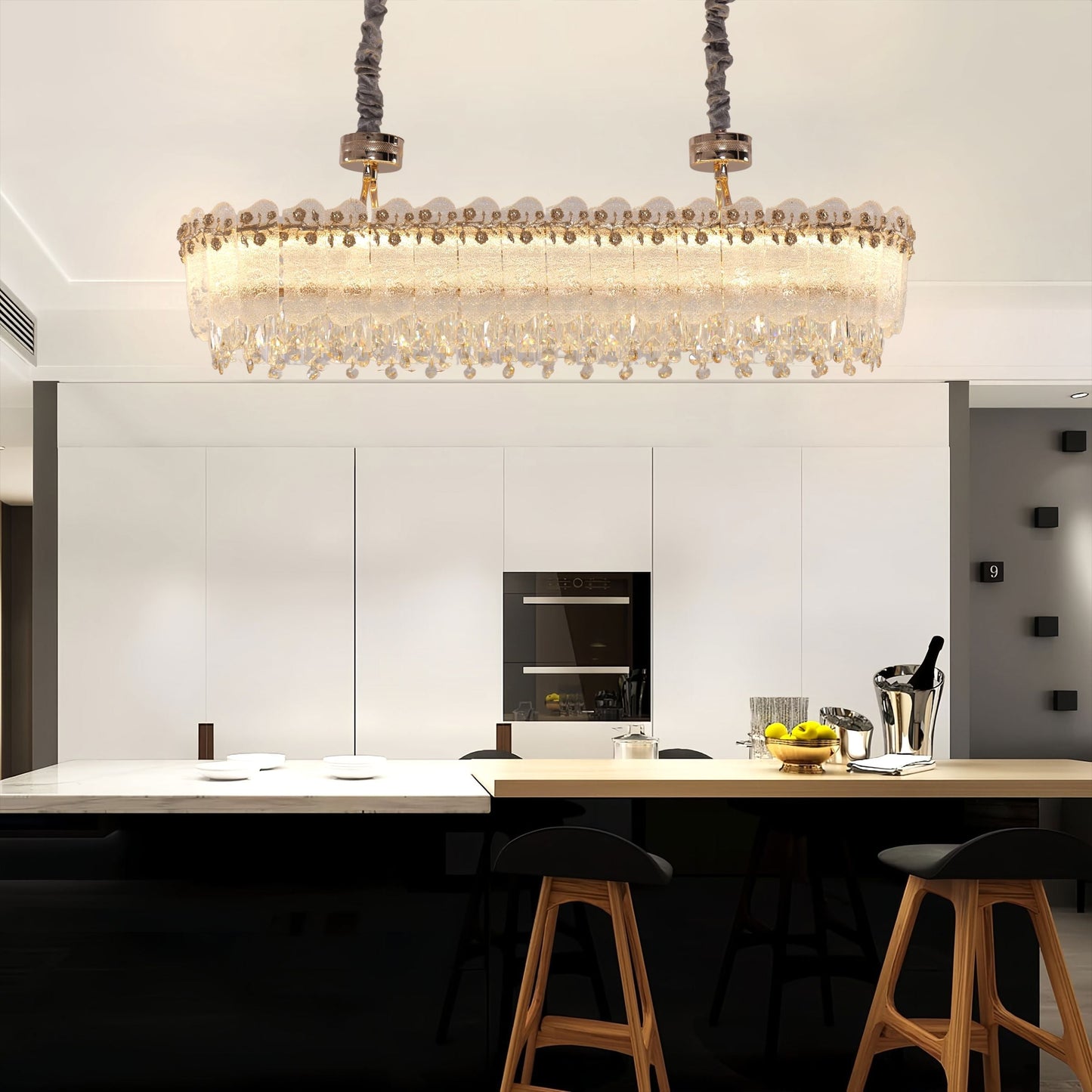 Lightsin Contemporary Crystal Pendant Light Oval and Round Dimmable Ceiling Fixture for Living Room and Hall Lightsin UK