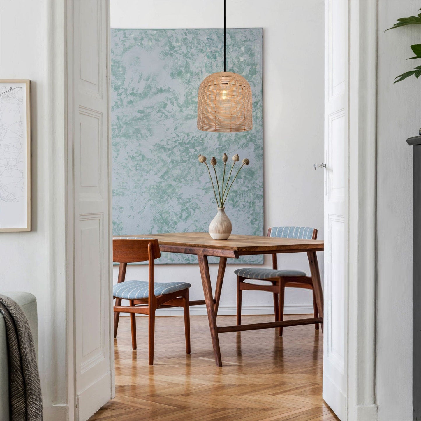 Lightsin Rustic Woven Rattan and Iron Dome Pendant Light for Cozy Spaces Lightsin UK