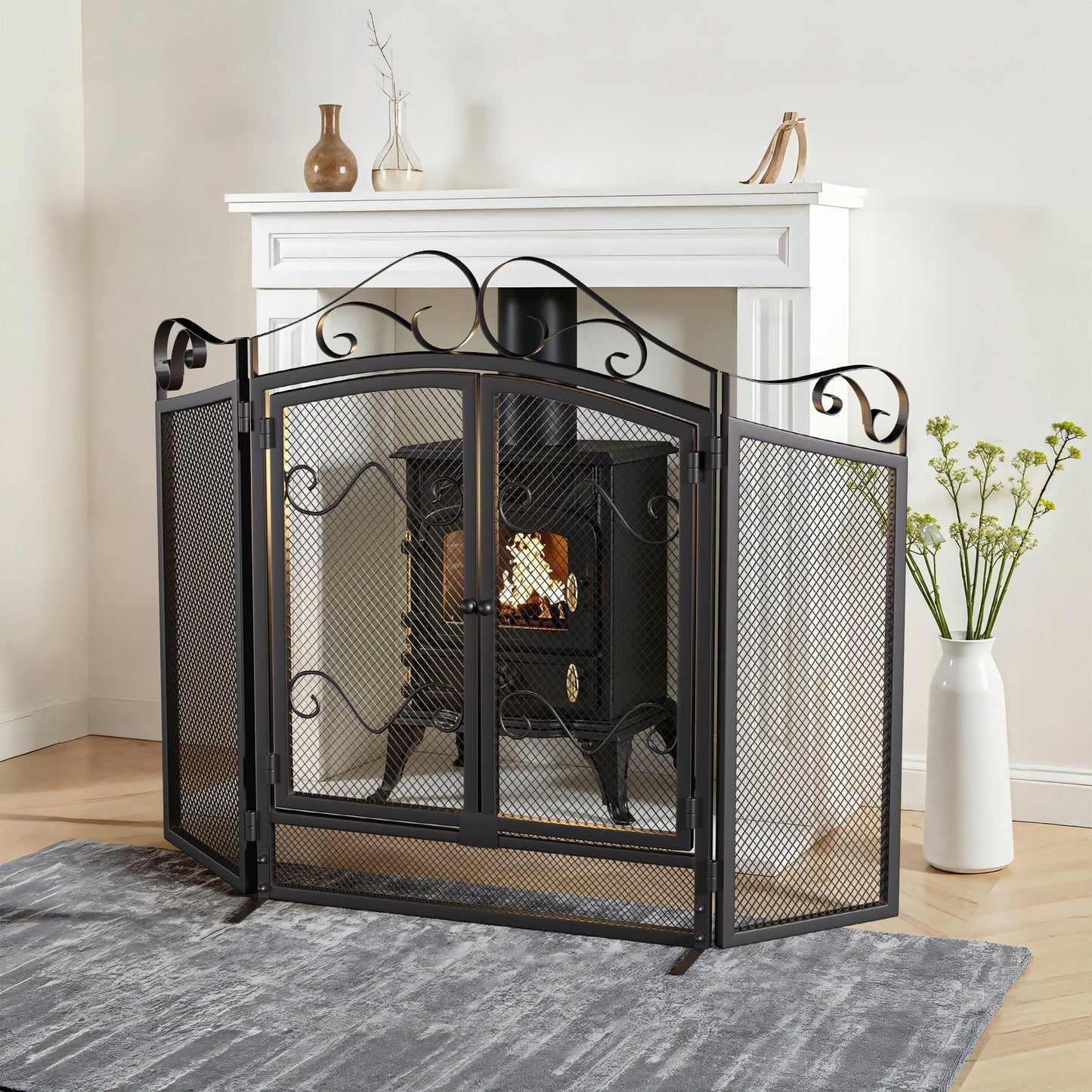 Smallbee Iron Fireplace Screen Black Powder Coated – 114.7x84x16.5cm