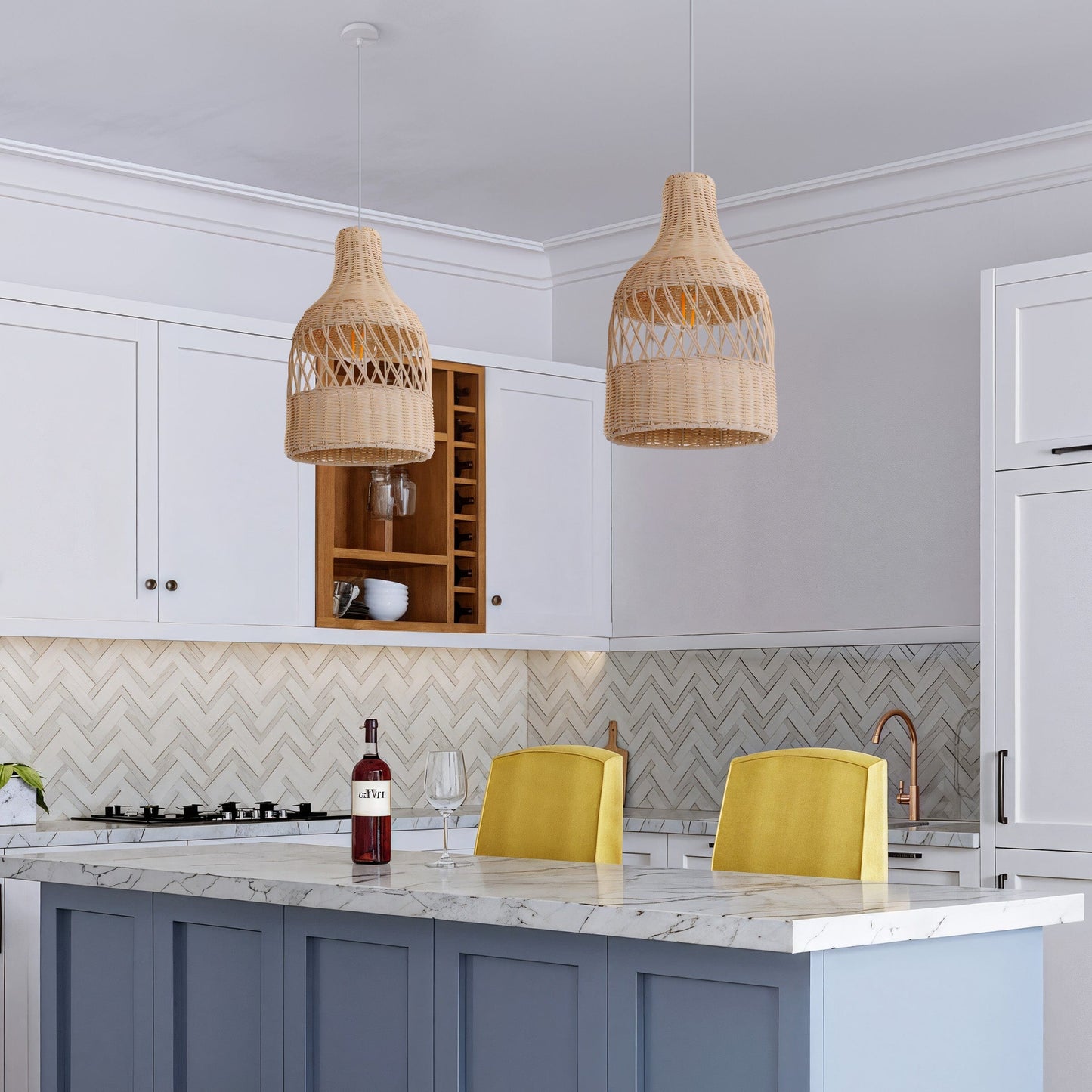 Lightsin Sustainable Handwoven White Rattan Light Fixture Lightsin UK