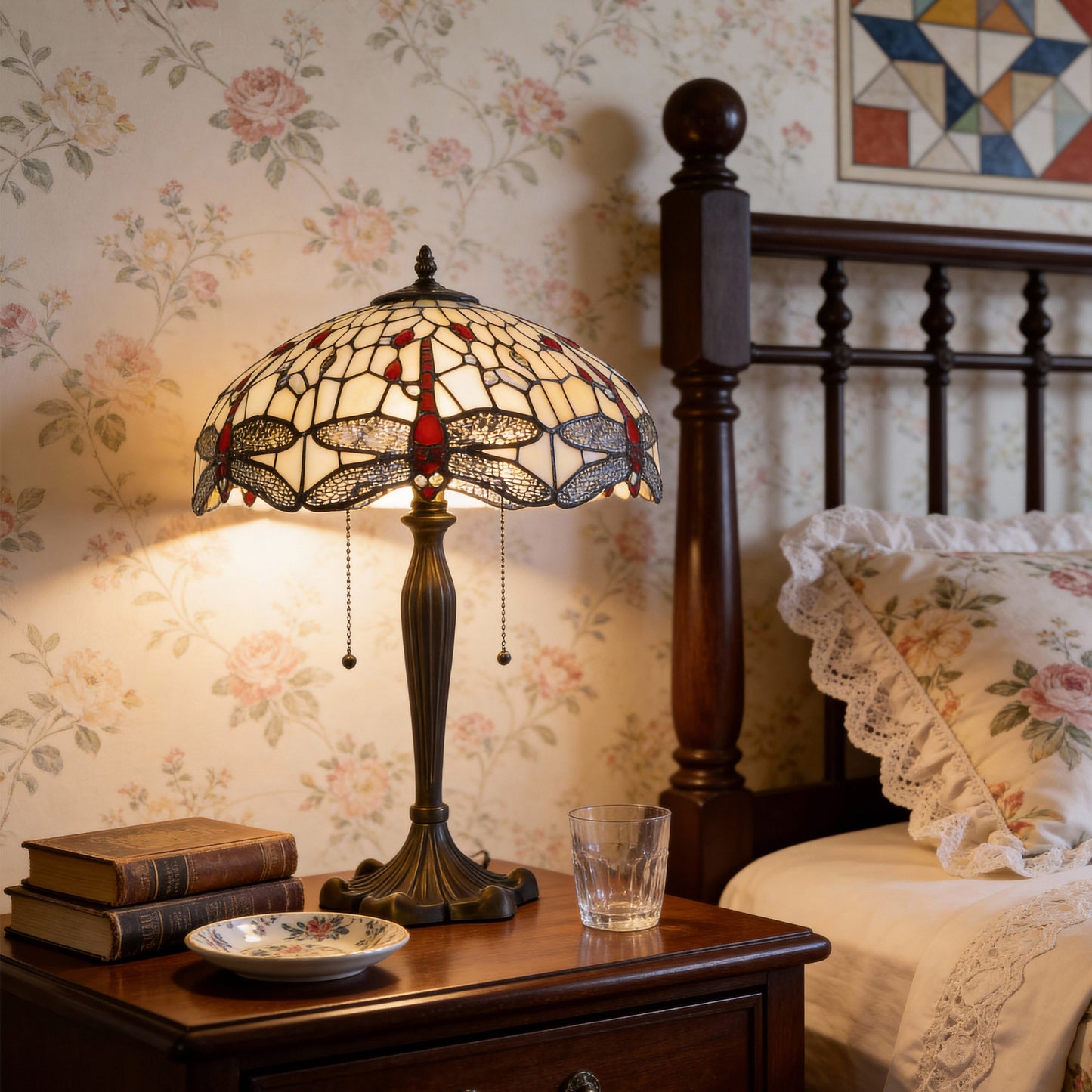 Tiffany Table Lamp | Handcrafted Stained Glass Dragonfly Series