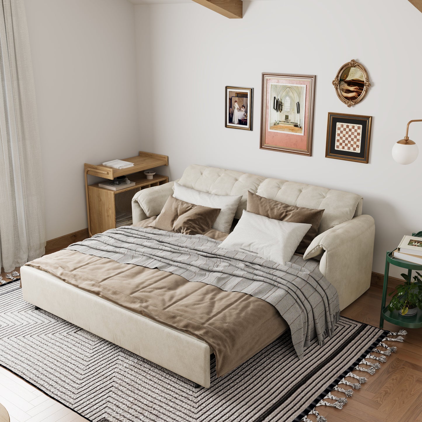 Cloud Elephant Ears Folding Corner Sofa Bed with Storage