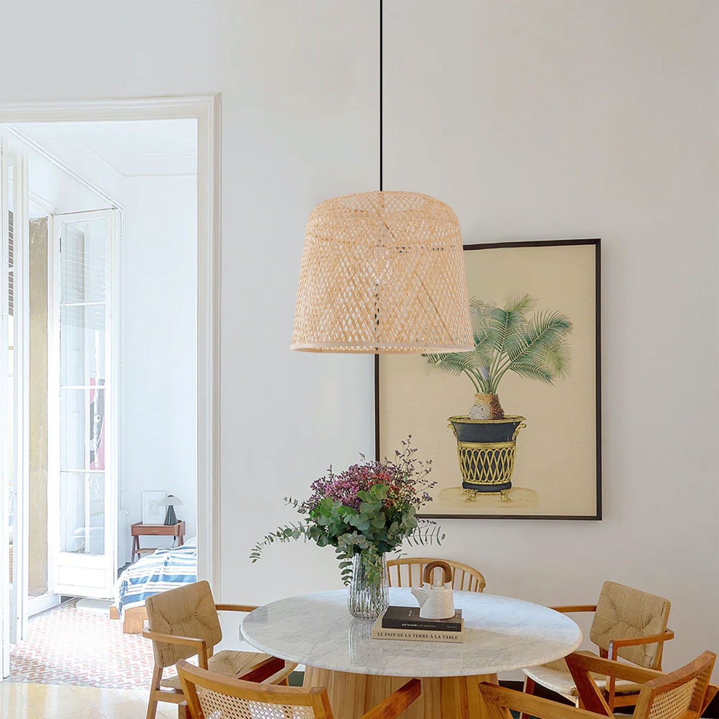 Lightsin Cross Weave Natural Bamboo Lighting Cylindrical Pendant Light Lightsin UK