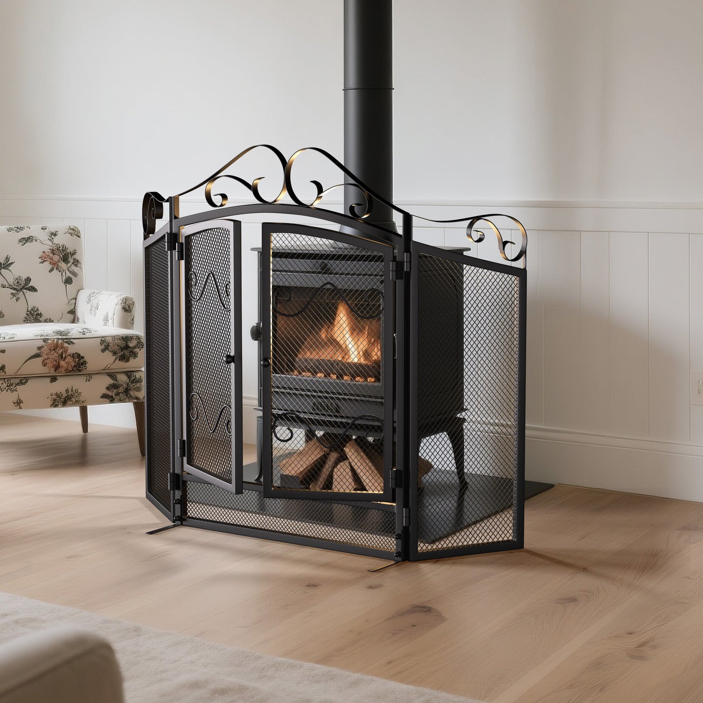 Smallbee Iron Fireplace Screen Black Powder Coated – 114.7x84x16.5cm