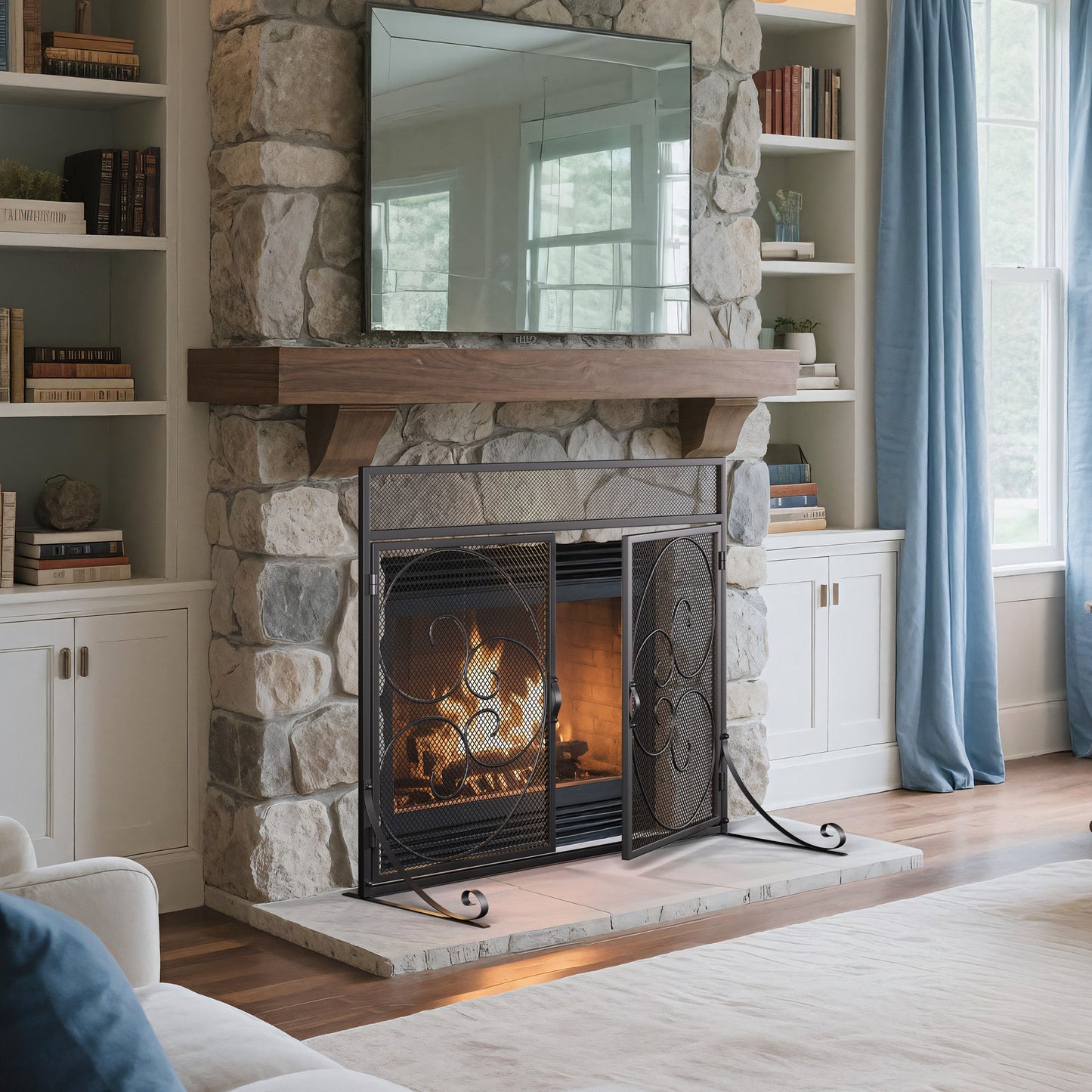 Smallbee Iron Fireplace Screen Black Powder Coated – 89x25x71.5cm