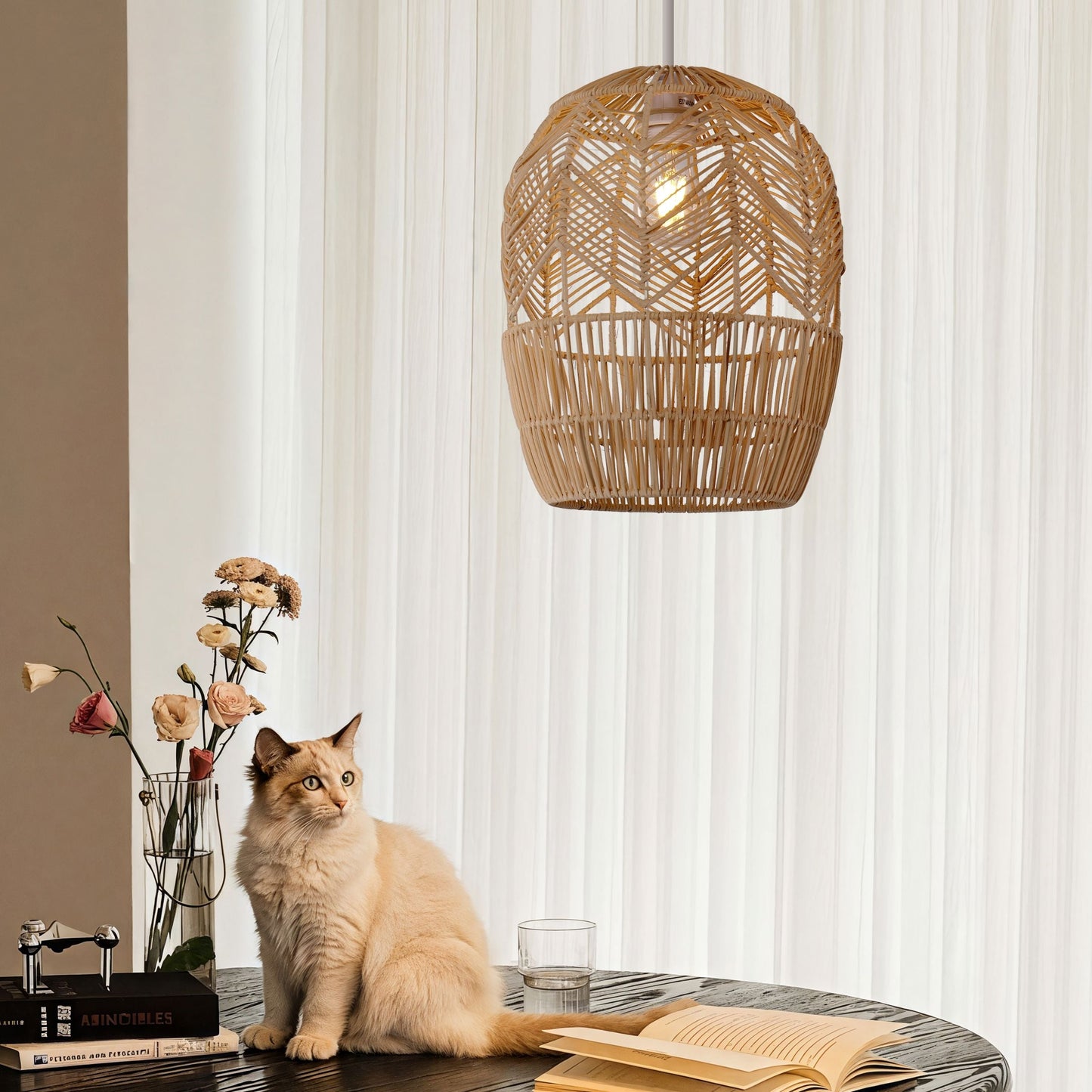 Lightsin Japanese-style Oval Rattan Pendant Light Lightsin UK 1 Unit