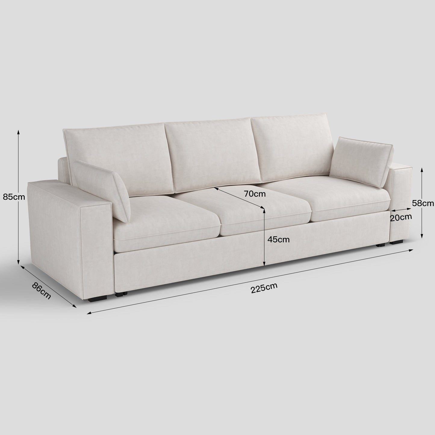 Cottonfy Creamy Tofu Block Pullout Sofa Bed with Storage