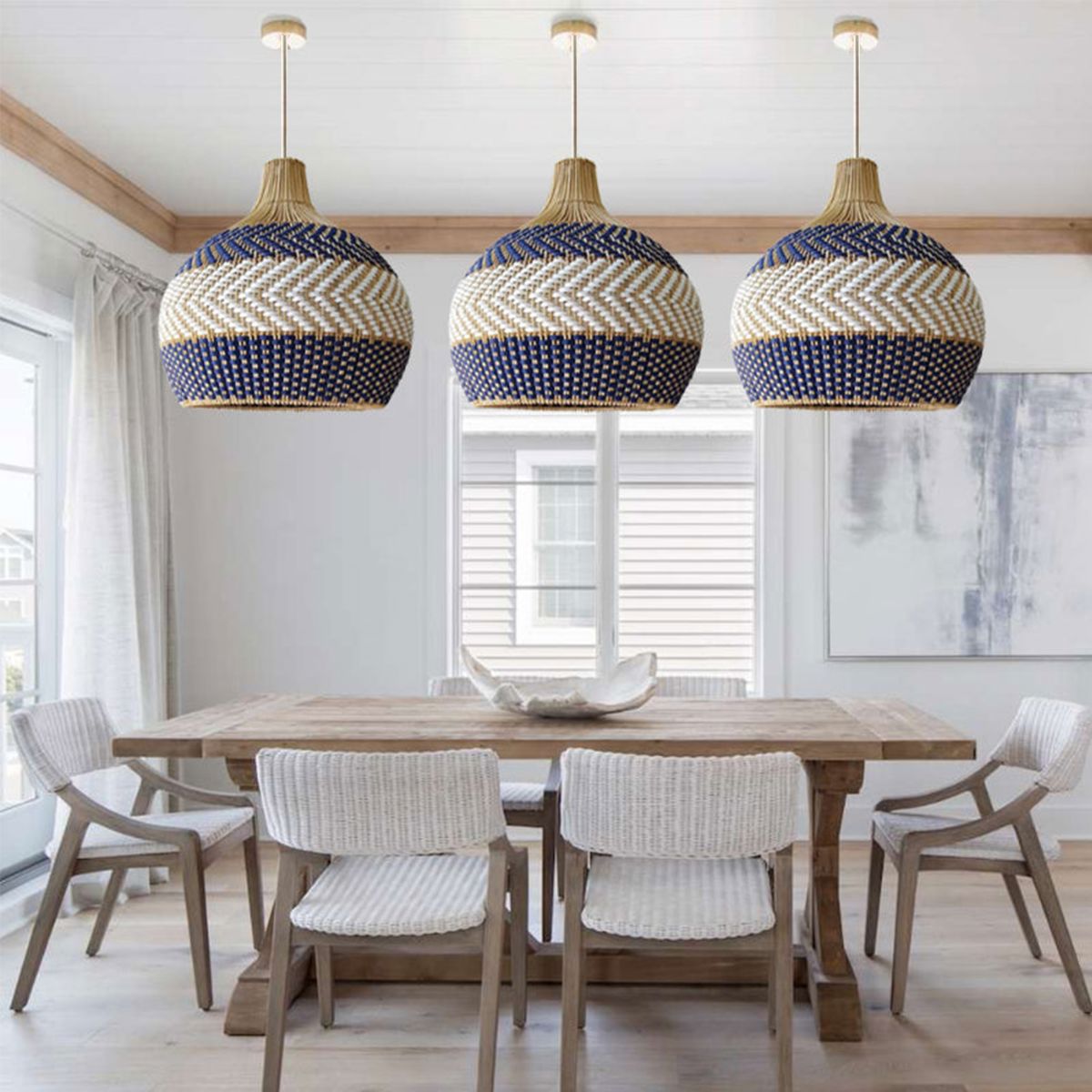 Lightsin Handwoven Blue and White Rattan Pendant Light Lightsin UK