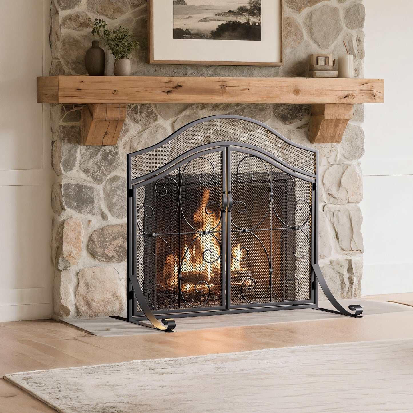 Smallbee Iron Fireplace Screen Black Powder Coated – 90x32x78.8cm