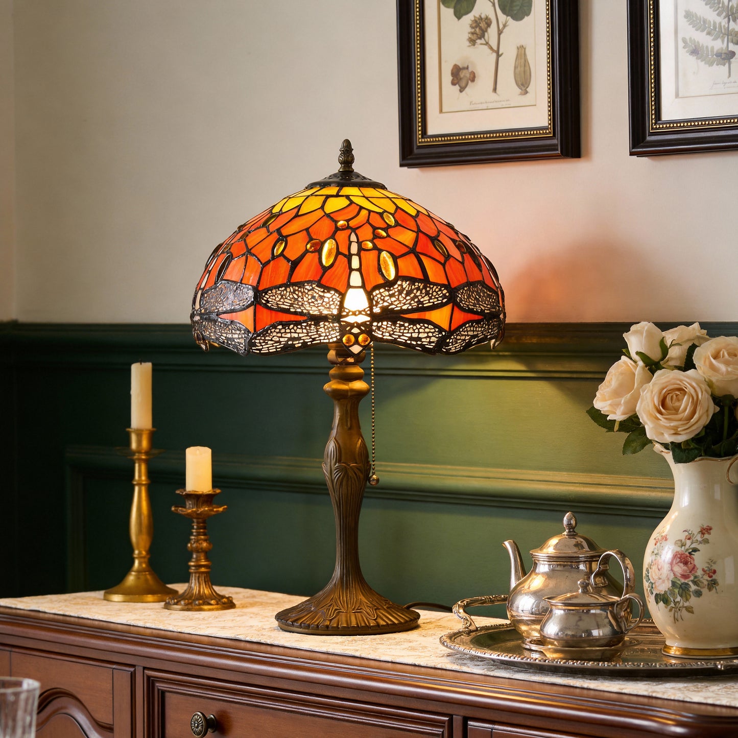 Tiffany Table Lamp | Handcrafted Stained Glass Dragonfly Series