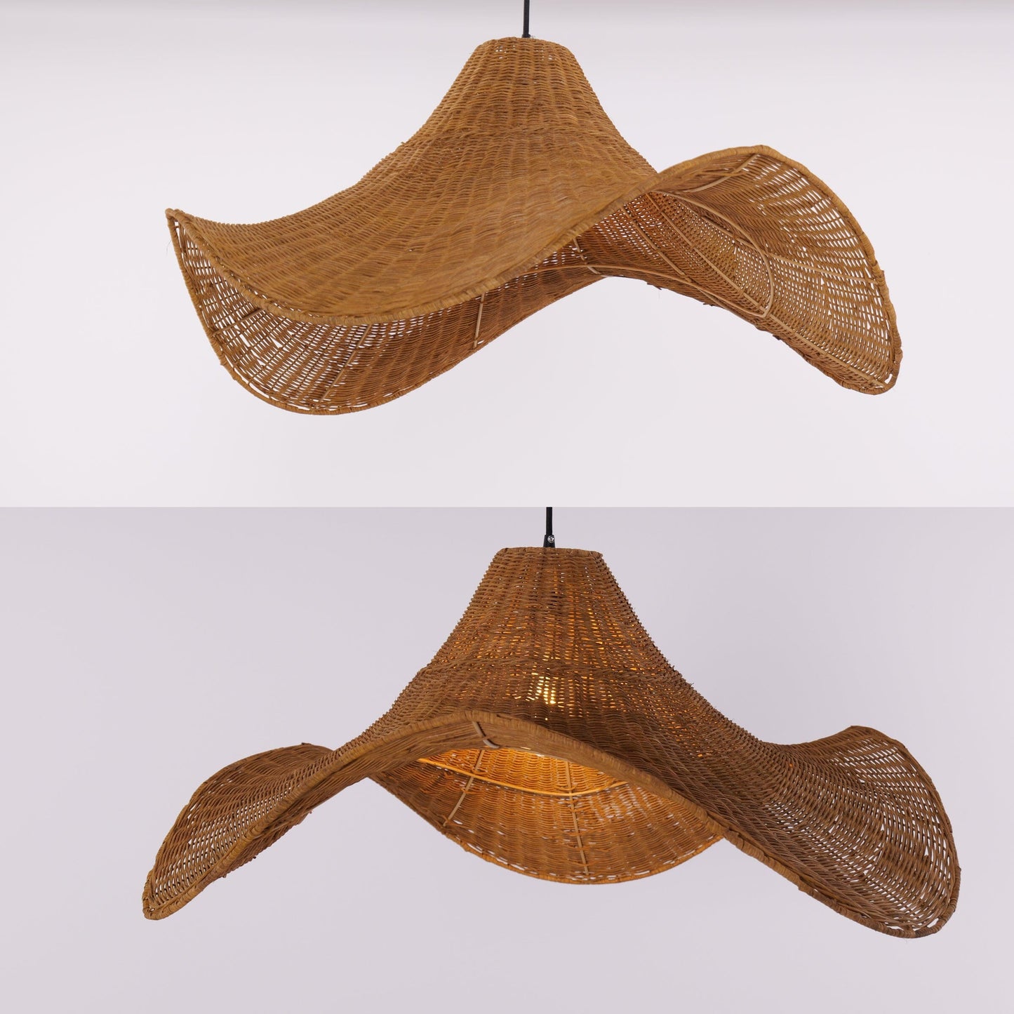 Lightsin Natural & White Hat-Shaped Handwoven Rattan Pendant Light Lightsin UK