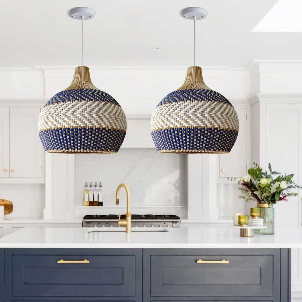 Lightsin Handwoven Blue and White Rattan Pendant Light Lightsin UK
