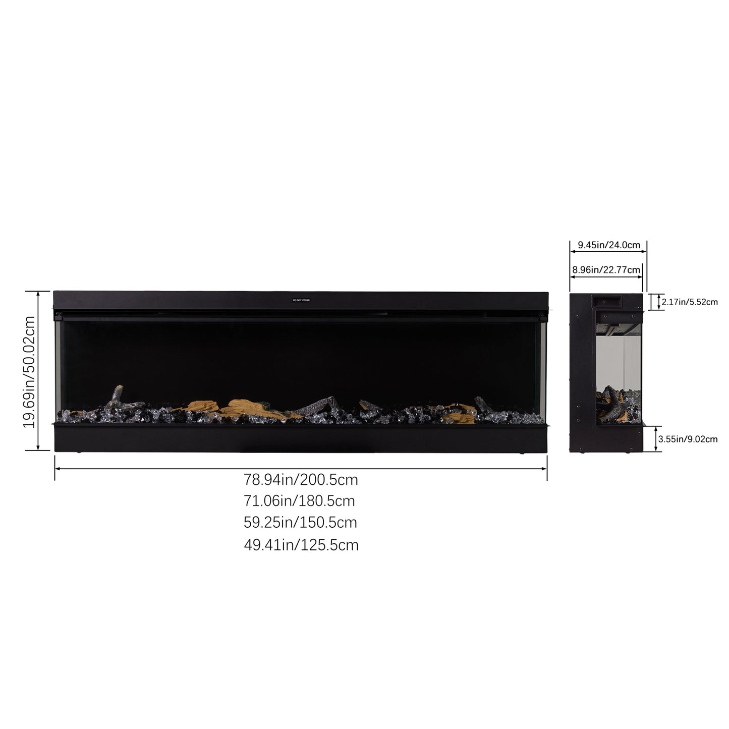 Smallbee 50/60/70/80inch 3-sided Electric Fireplace with Adjustable Color, Temperature and Timing, Controlled by APP