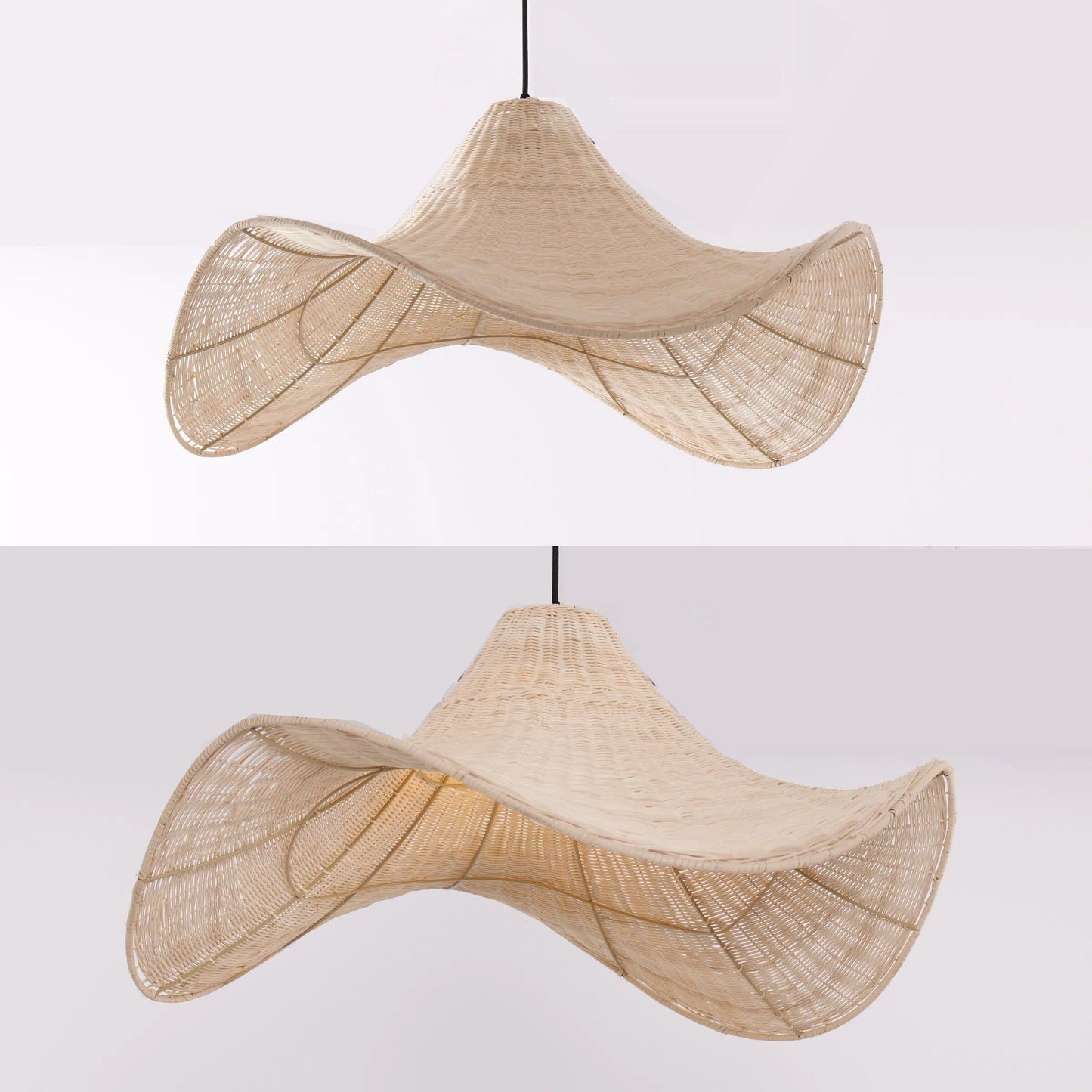 Lightsin Natural & White Hat-Shaped Handwoven Rattan Pendant Light Lightsin UK