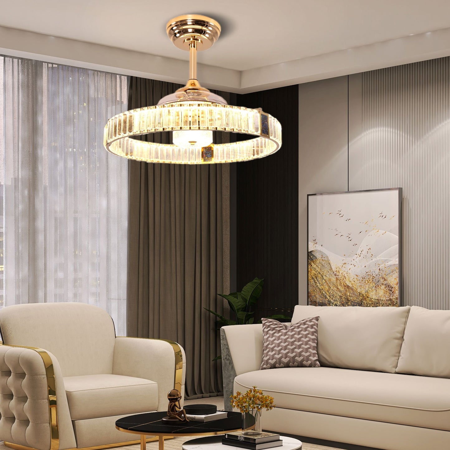 Lightsin Elegant Gold Silent Ceiling Fan Lamp with Crystal Accent Lightsin UK