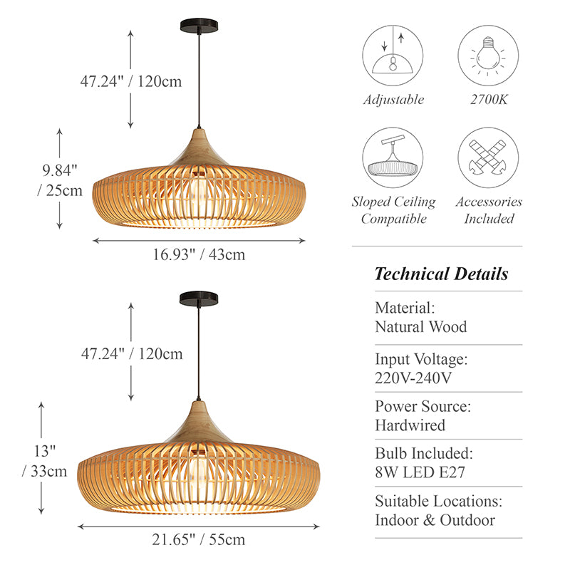 Shadome-Handcrafted Wooden Kitchen Pendant Light Fixtures